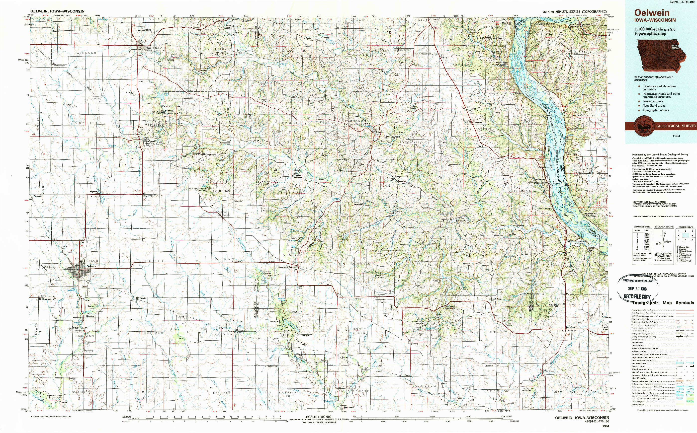 USGS 1:100000-SCALE QUADRANGLE FOR OELWEIN, IA 1984