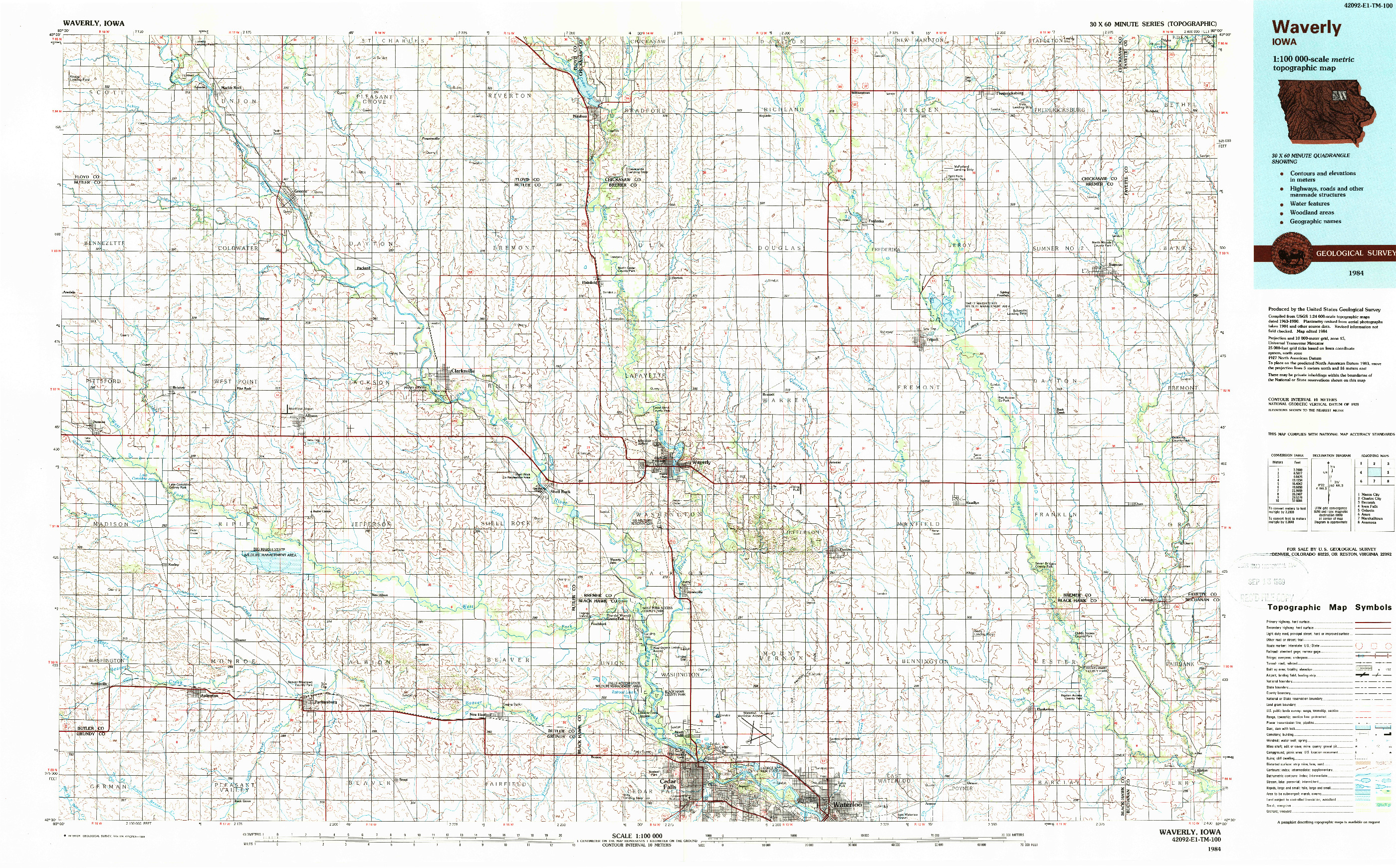 USGS 1:100000-SCALE QUADRANGLE FOR WAVERLY, IA 1984