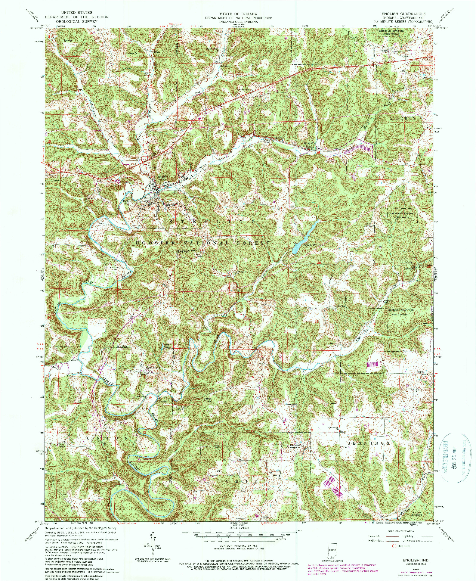 USGS 1:24000-SCALE QUADRANGLE FOR ENGLISH, IN 1966