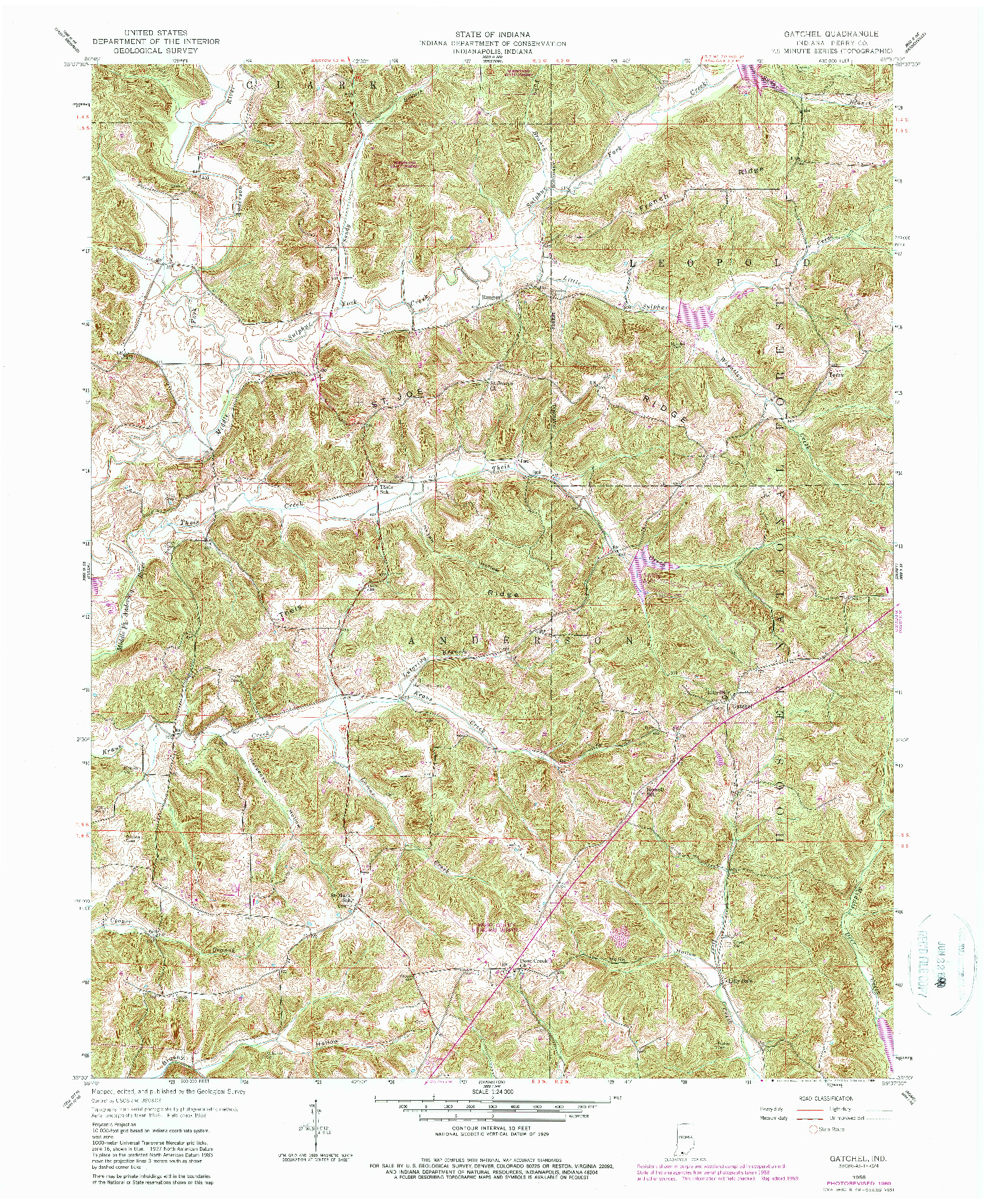 USGS 1:24000-SCALE QUADRANGLE FOR GATCHEL, IN 1958