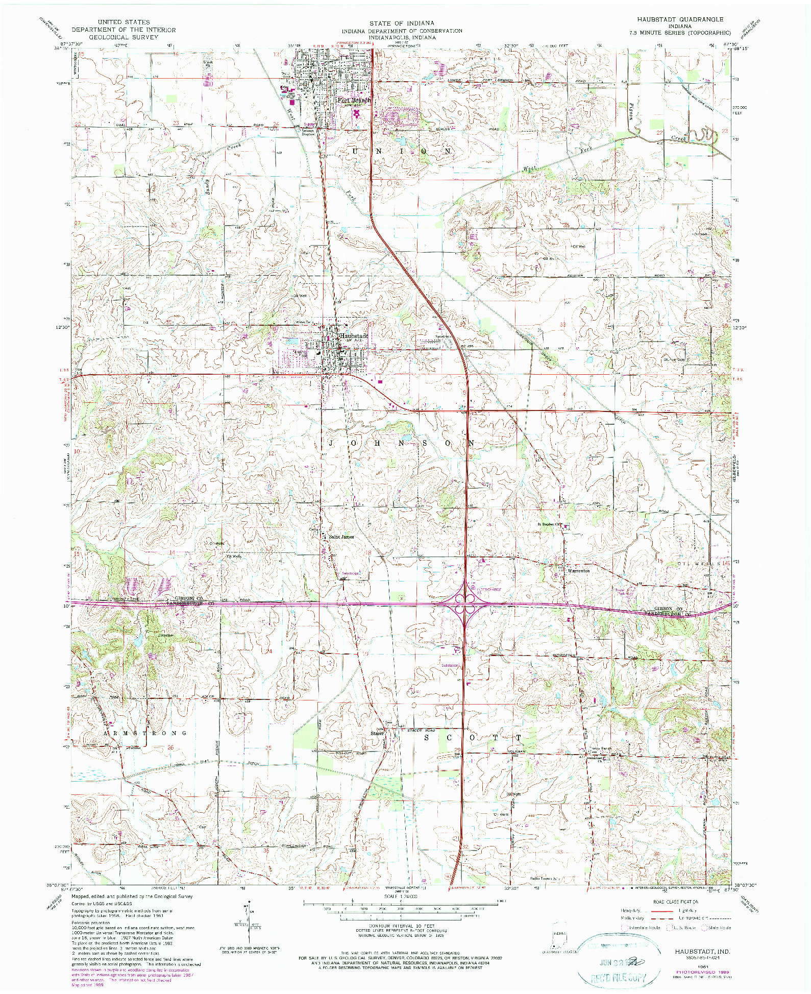 USGS 1:24000-SCALE QUADRANGLE FOR HAUBSTADT, IN 1961