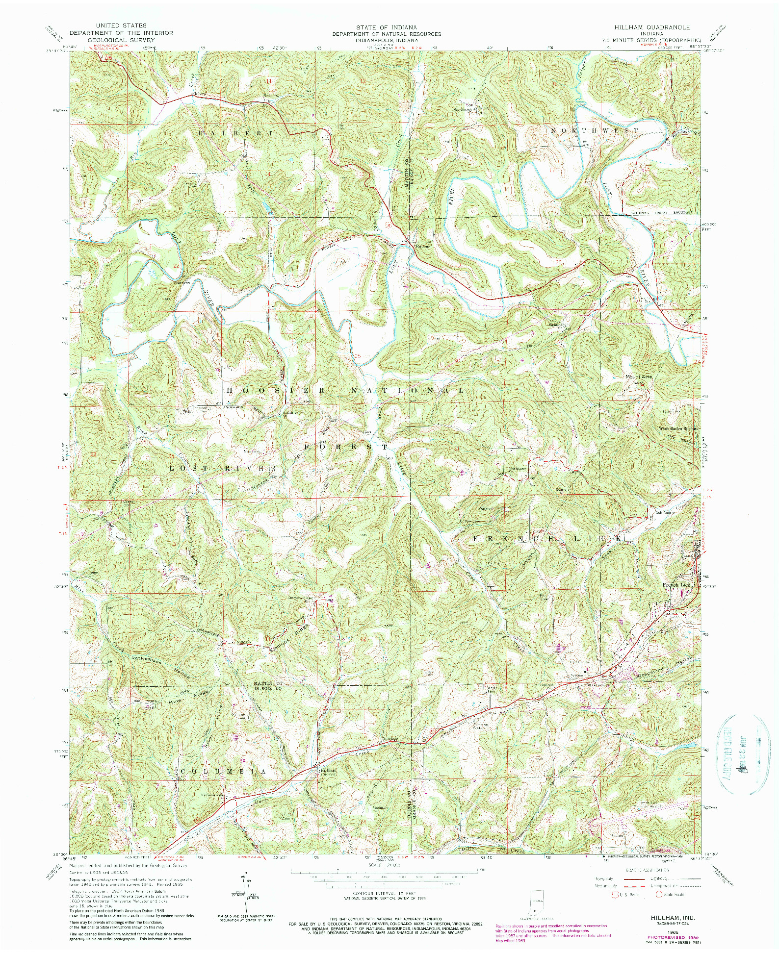 USGS 1:24000-SCALE QUADRANGLE FOR HILLHAM, IN 1965