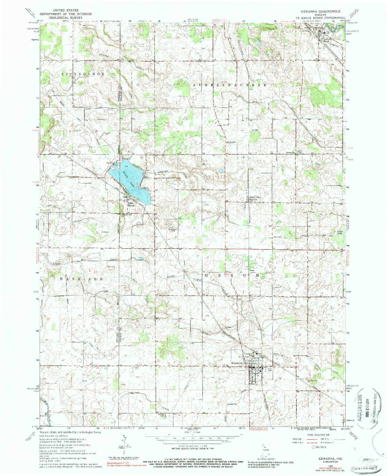 USGS 1:24000-SCALE QUADRANGLE FOR KEWANNA, IN 1962