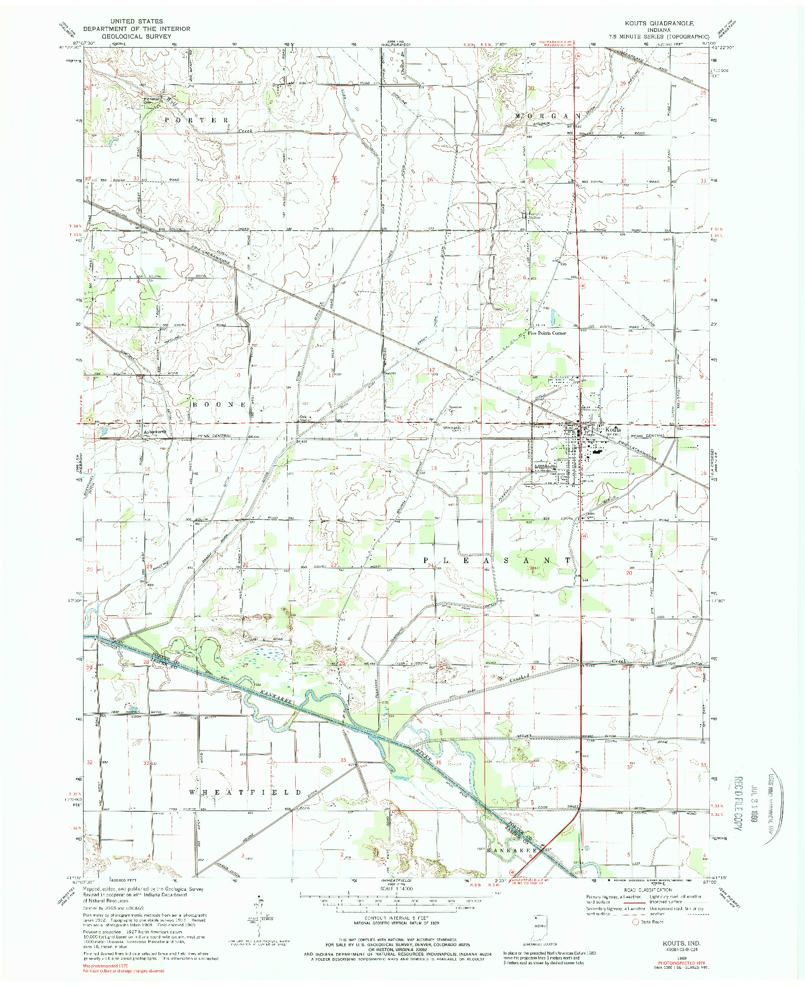USGS 1:24000-SCALE QUADRANGLE FOR KOUTS, IN 1969