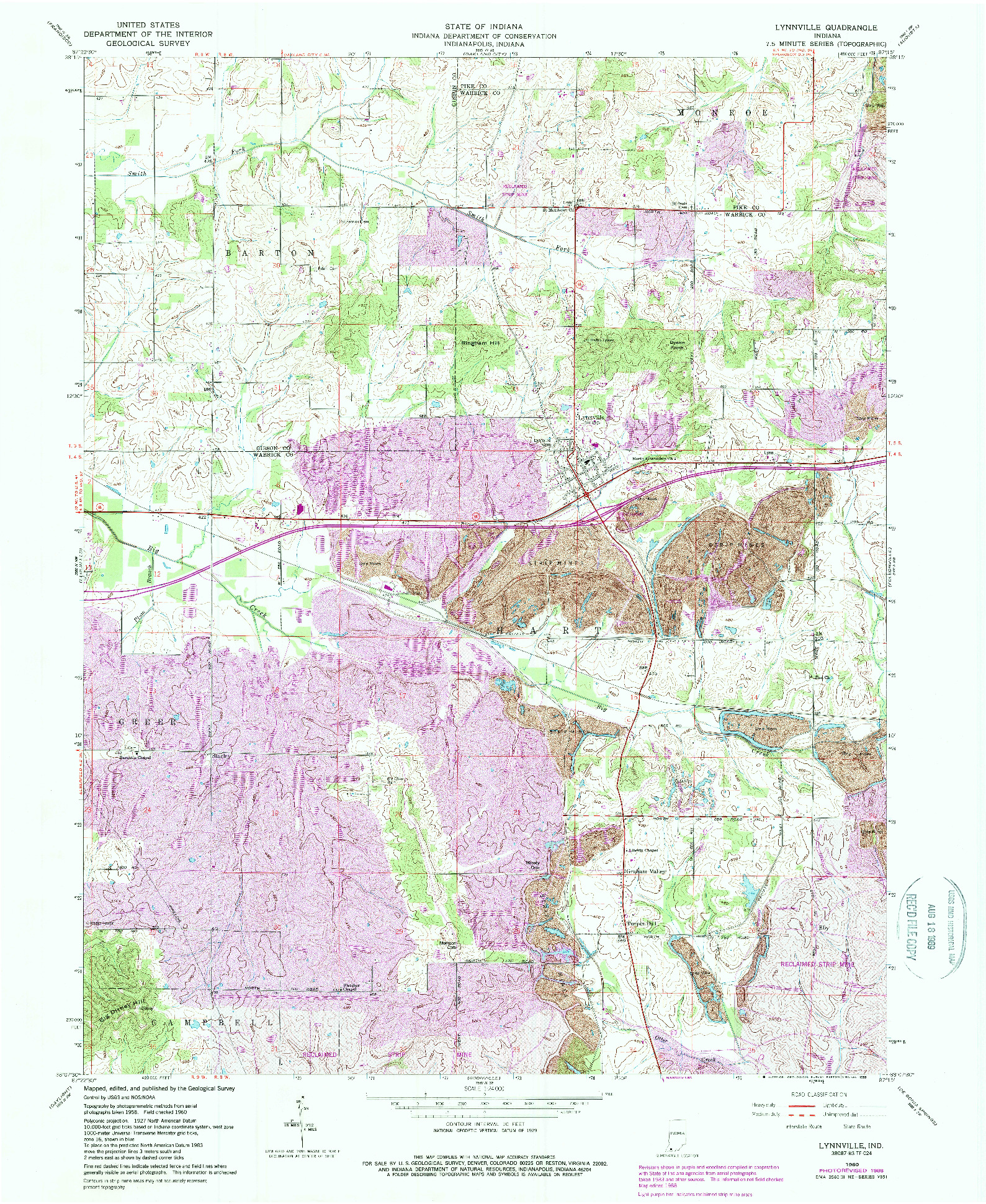 USGS 1:24000-SCALE QUADRANGLE FOR LYNNVILLE, IN 1960