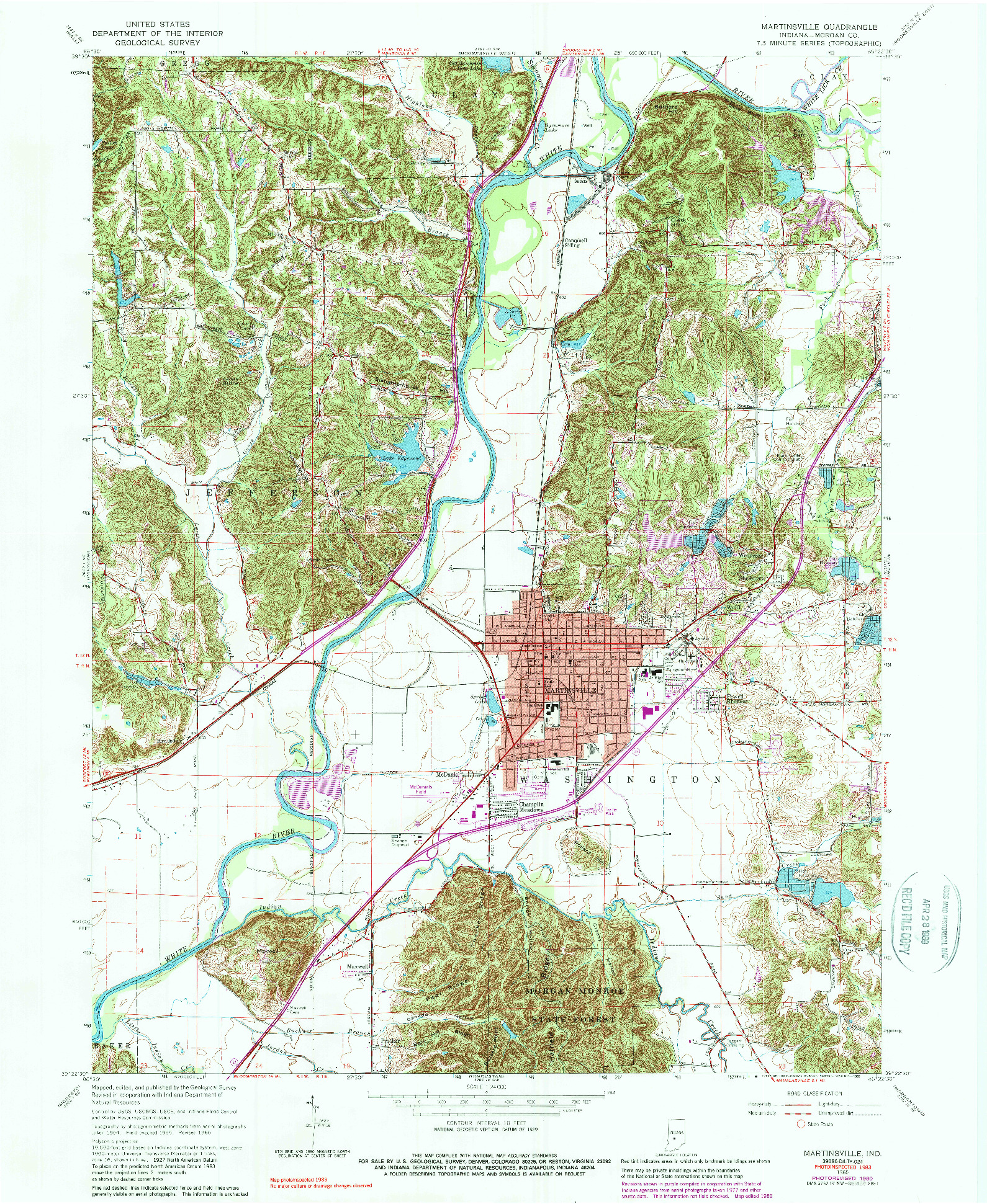 USGS 1:24000-SCALE QUADRANGLE FOR MARTINSVILLE, IN 1965