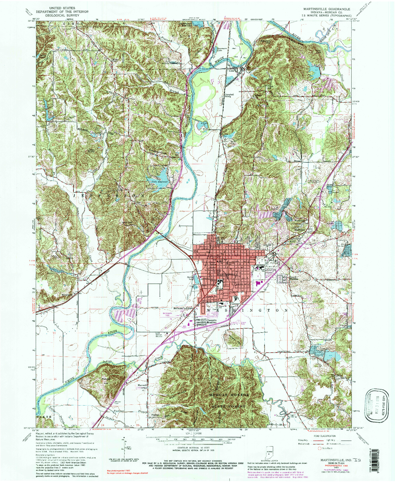 USGS 1:24000-SCALE QUADRANGLE FOR MARTINSVILLE, IN 1965