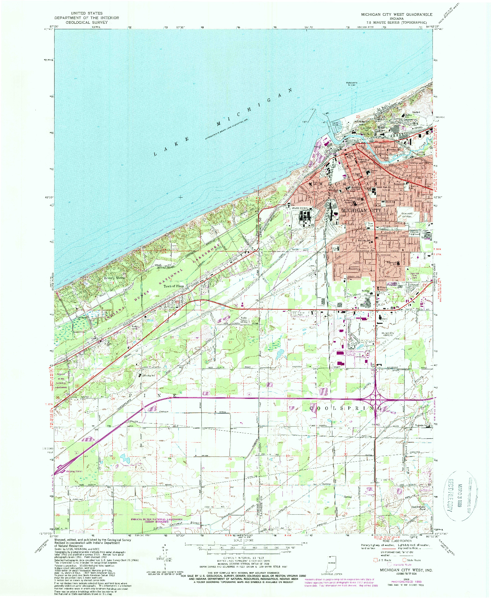 USGS 1:24000-SCALE QUADRANGLE FOR MICHIGAN CITY WEST, IN 1969