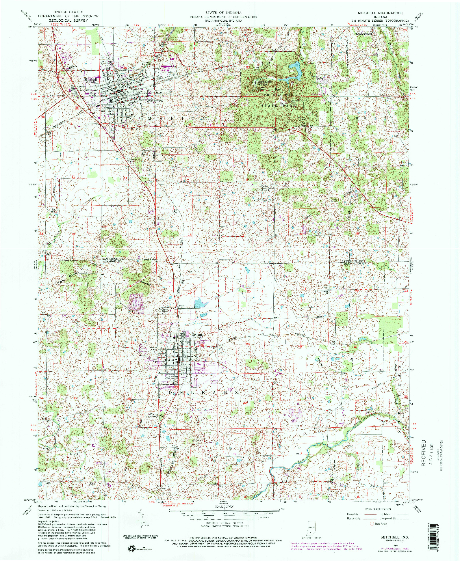 USGS 1:24000-SCALE QUADRANGLE FOR MITCHELL, IN 1960