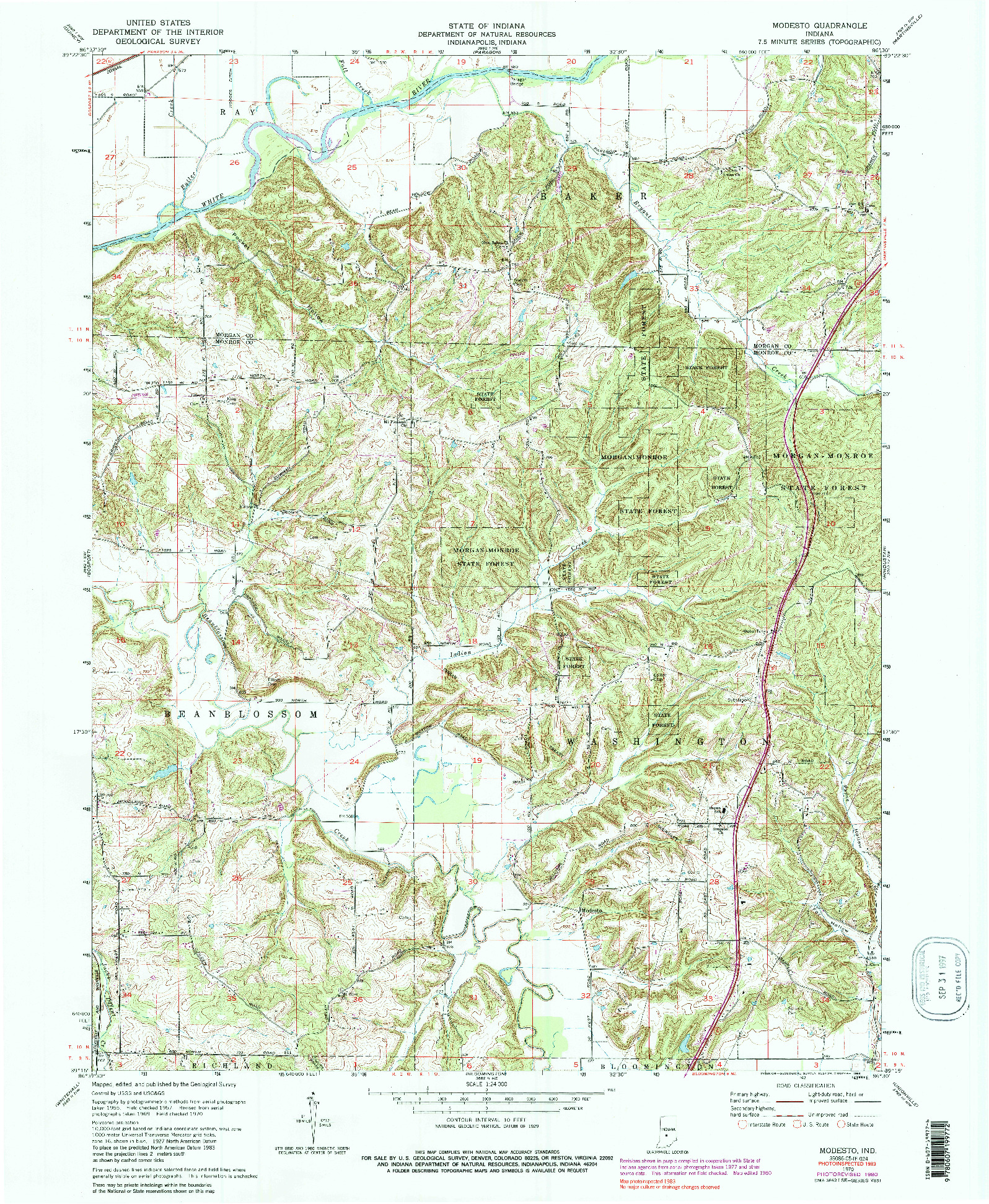 USGS 1:24000-SCALE QUADRANGLE FOR MODESTO, IN 1970