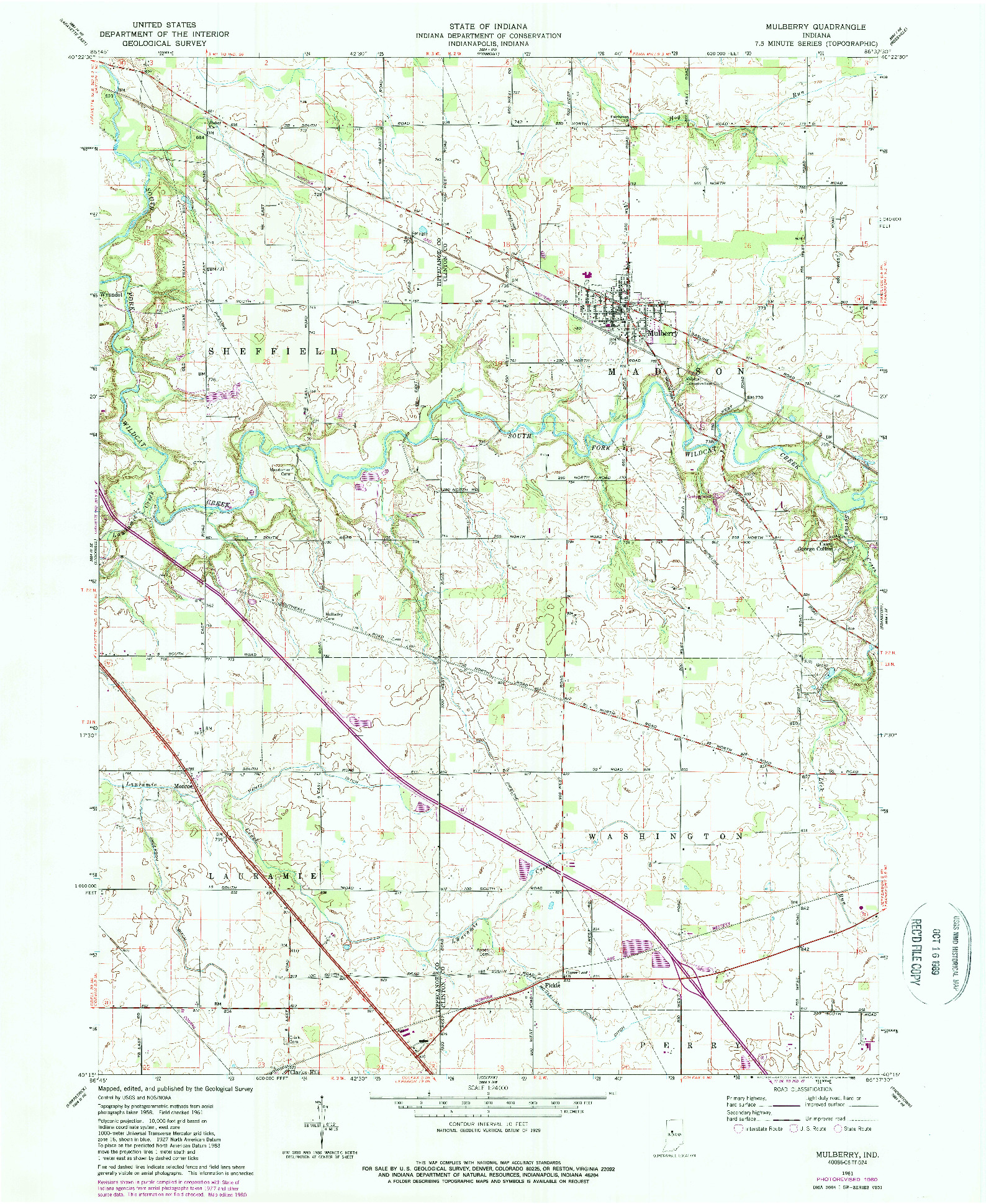 USGS 1:24000-SCALE QUADRANGLE FOR MULBERRY, IN 1961
