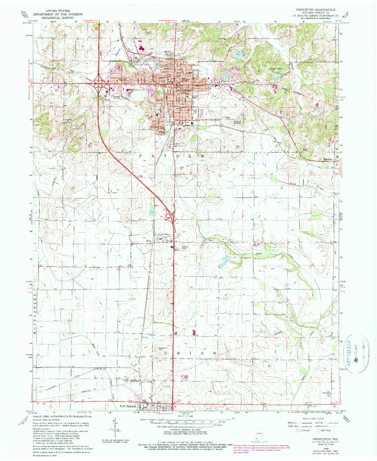 USGS 1:24000-SCALE QUADRANGLE FOR PRINCETON, IN 1959