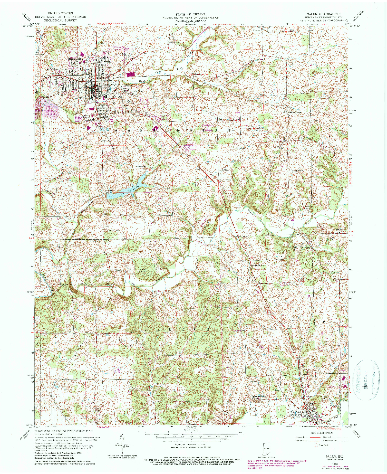 USGS 1:24000-SCALE QUADRANGLE FOR SALEM, IN 1963