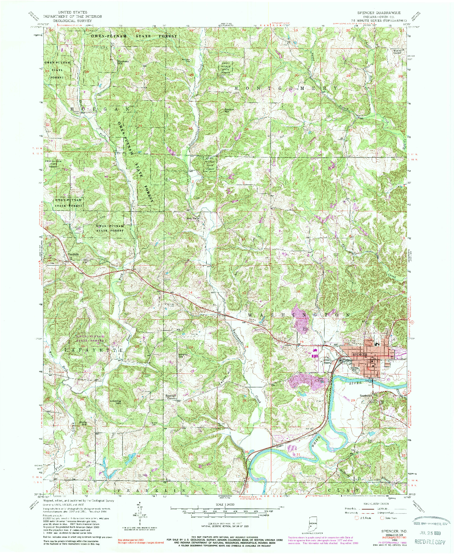 USGS 1:24000-SCALE QUADRANGLE FOR SPENCER, IN 1956