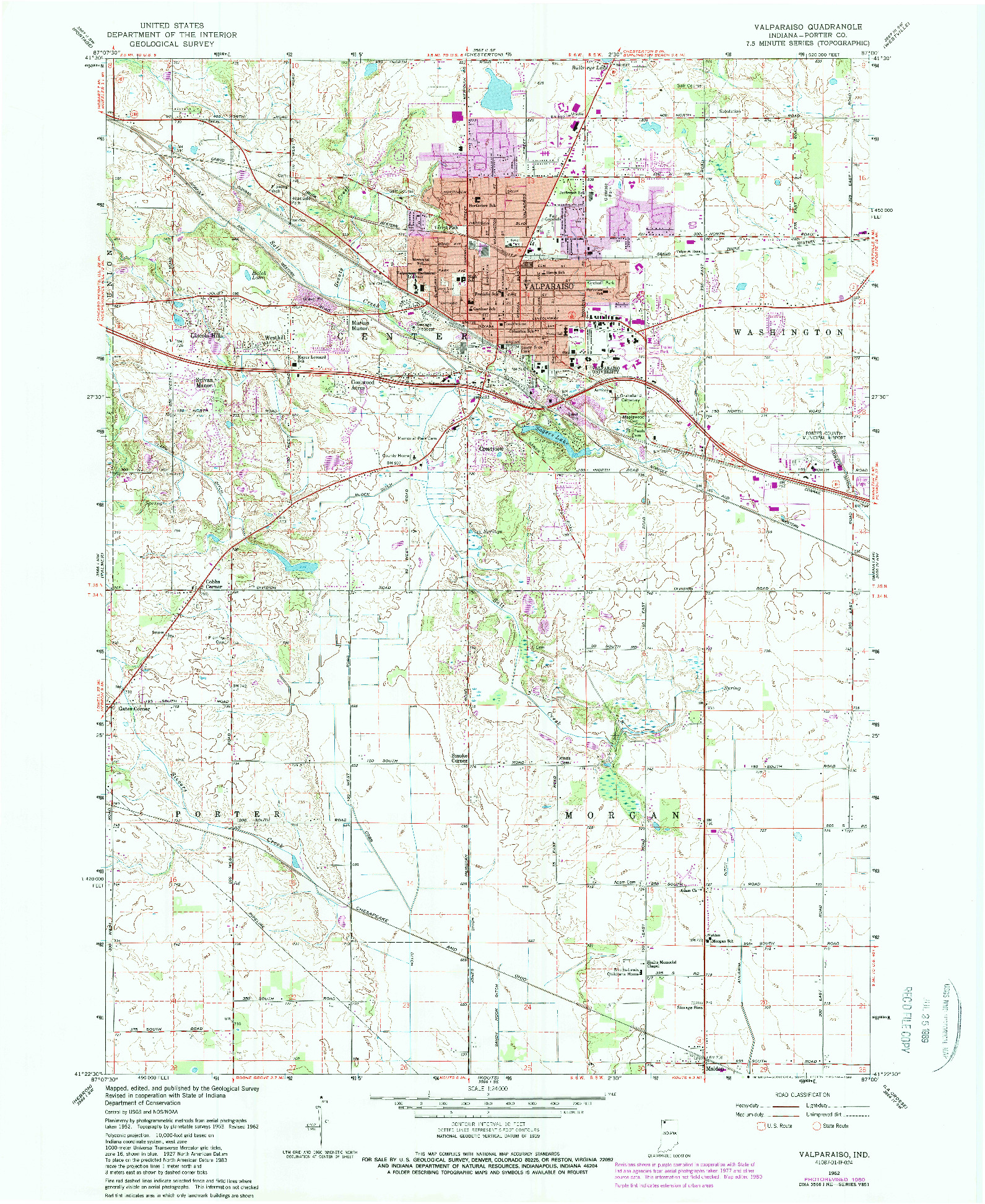 USGS 1:24000-SCALE QUADRANGLE FOR VALPARAISO, IN 1962