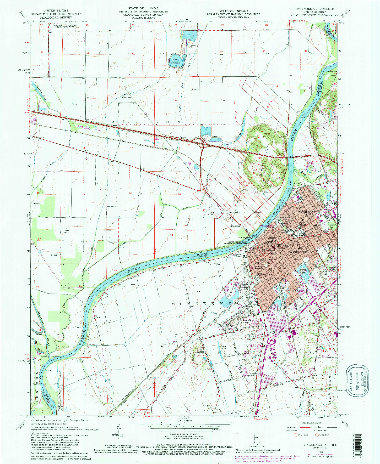 USGS 1:24000-SCALE QUADRANGLE FOR VINCENNES, IN 1965