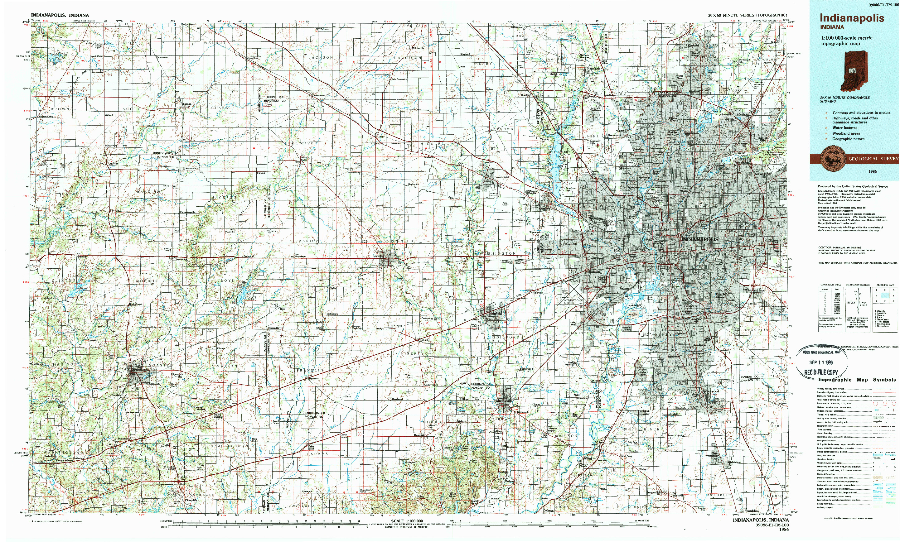 USGS 1:100000-SCALE QUADRANGLE FOR INDIANAPOLIS, IN 1986