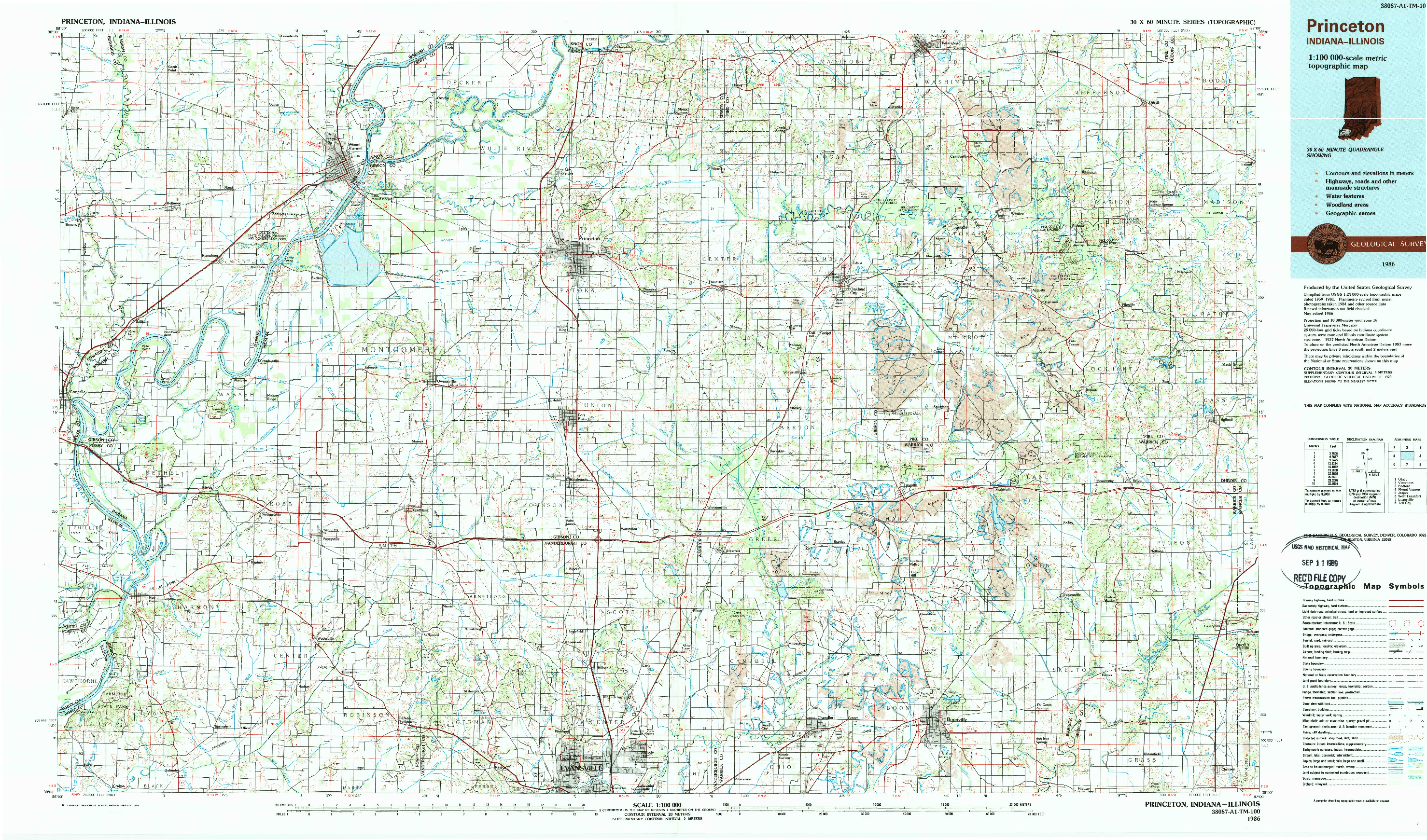 USGS 1:100000-SCALE QUADRANGLE FOR PRINCETON, IN 1986