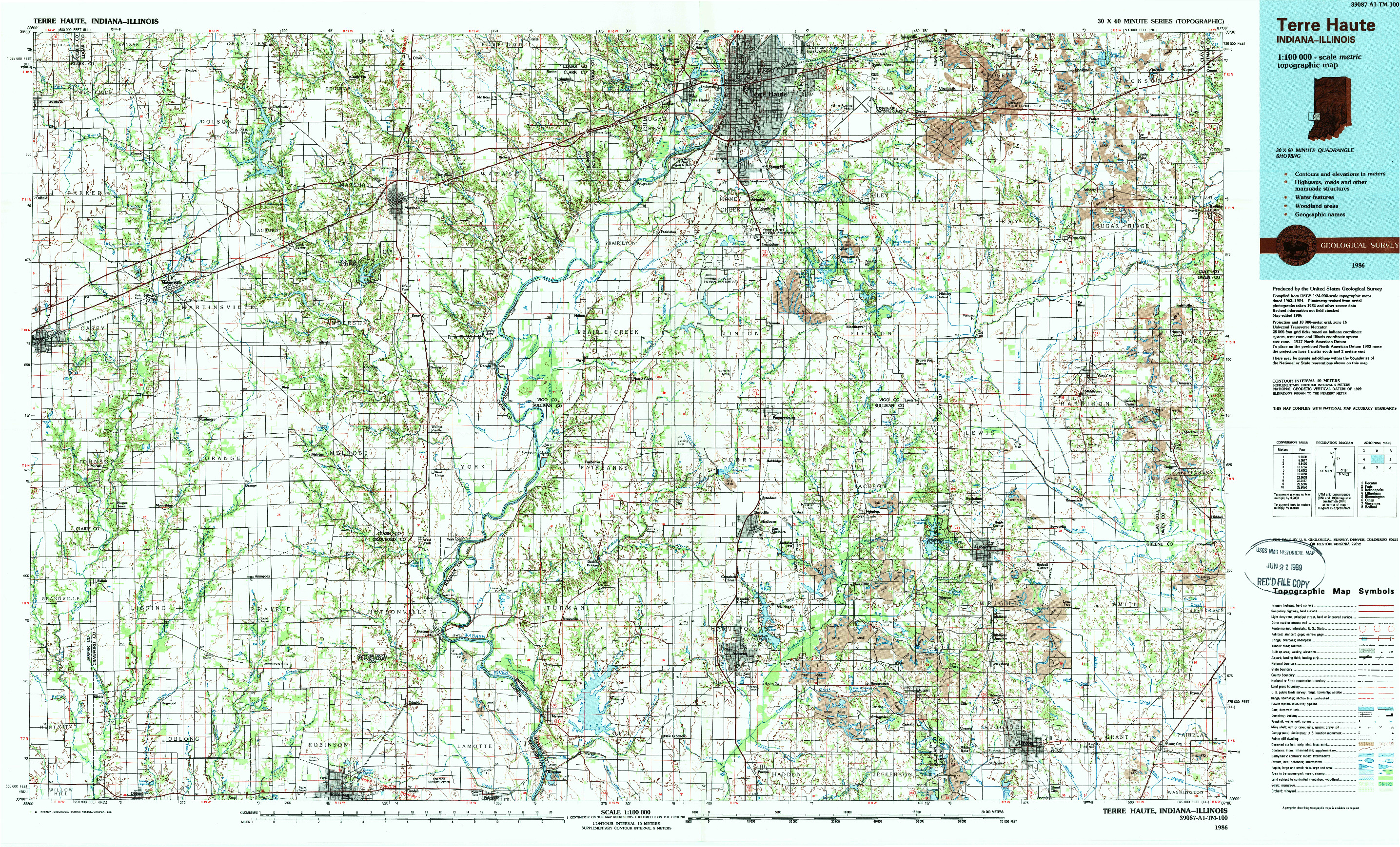 USGS 1:100000-SCALE QUADRANGLE FOR TERRE HAUTE, IN 1986