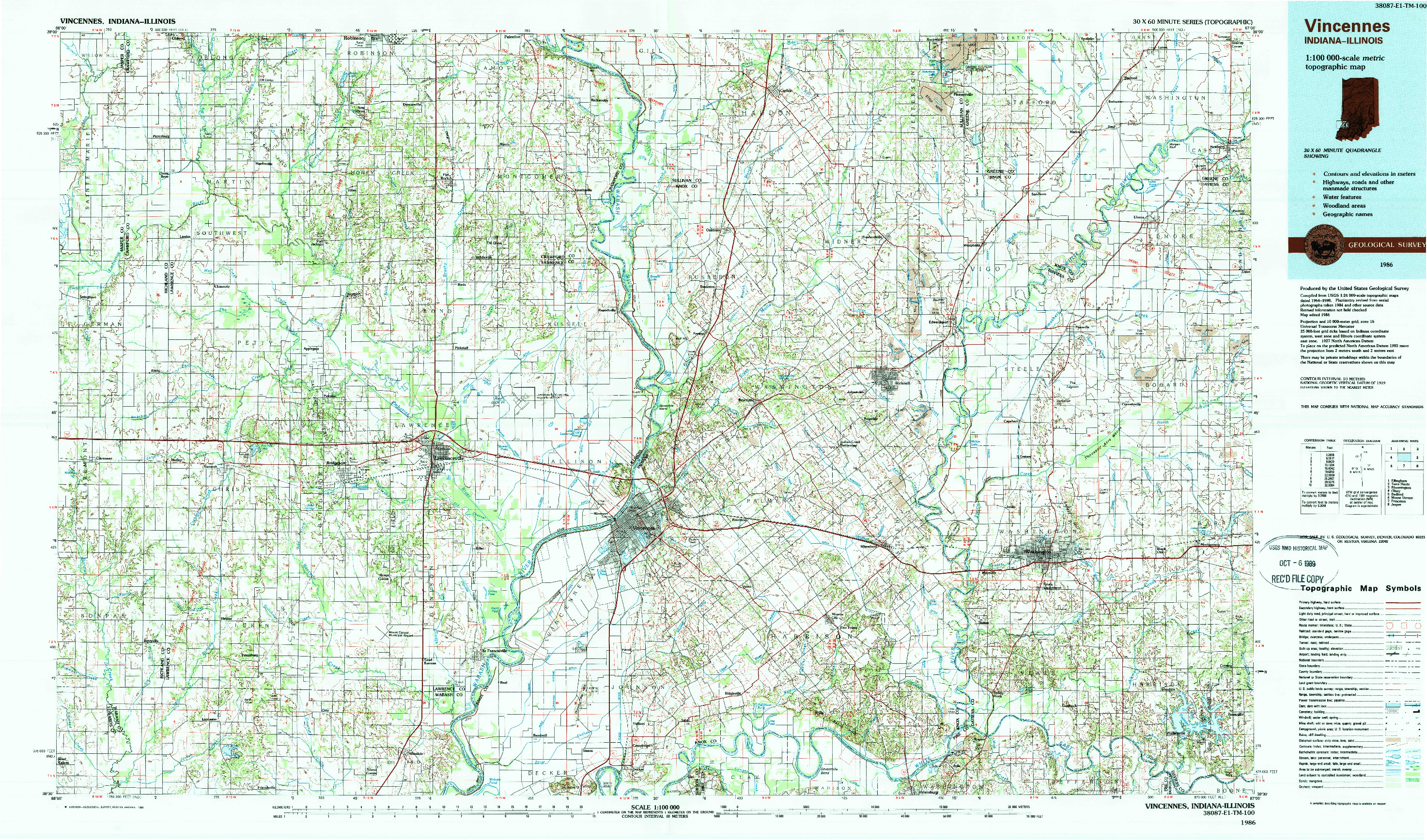 USGS 1:100000-SCALE QUADRANGLE FOR VINCENNES, IN 1986