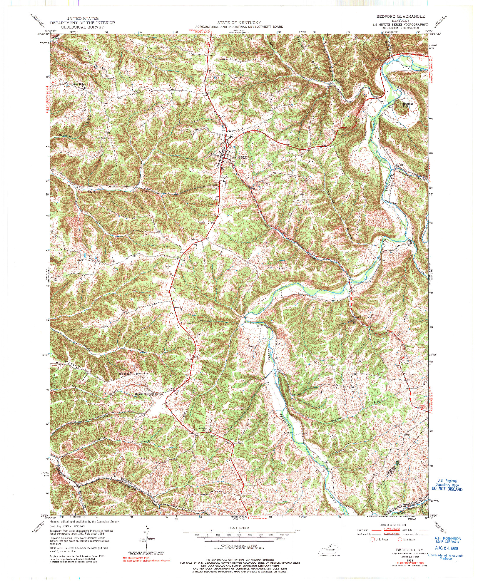 USGS 1:24000-SCALE QUADRANGLE FOR BEDFORD, KY 1953