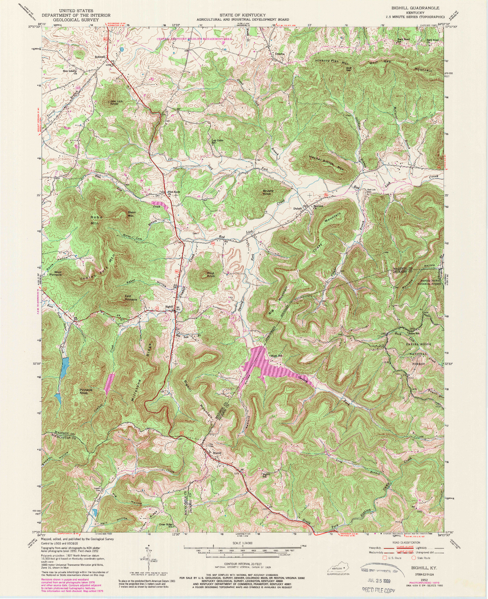 USGS 1:24000-SCALE QUADRANGLE FOR BIGHILL, KY 1952