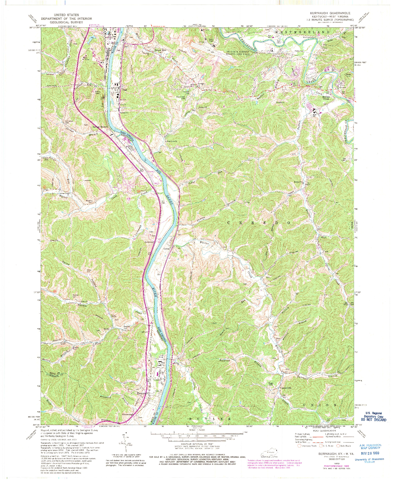 USGS 1:24000-SCALE QUADRANGLE FOR BURNAUGH, KY 1972