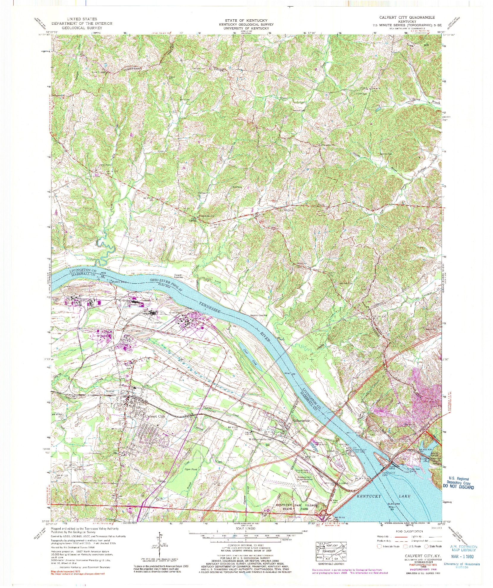 USGS 1:24000-SCALE QUADRANGLE FOR CALVERT CITY, KY 1958