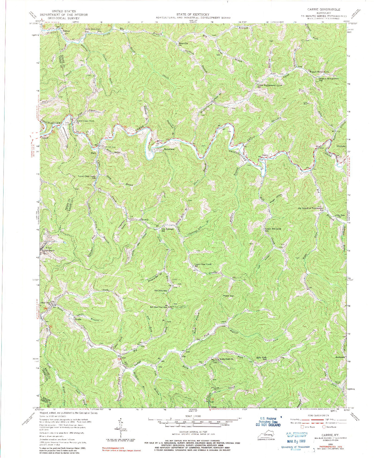 USGS 1:24000-SCALE QUADRANGLE FOR CARRIE, KY 1954