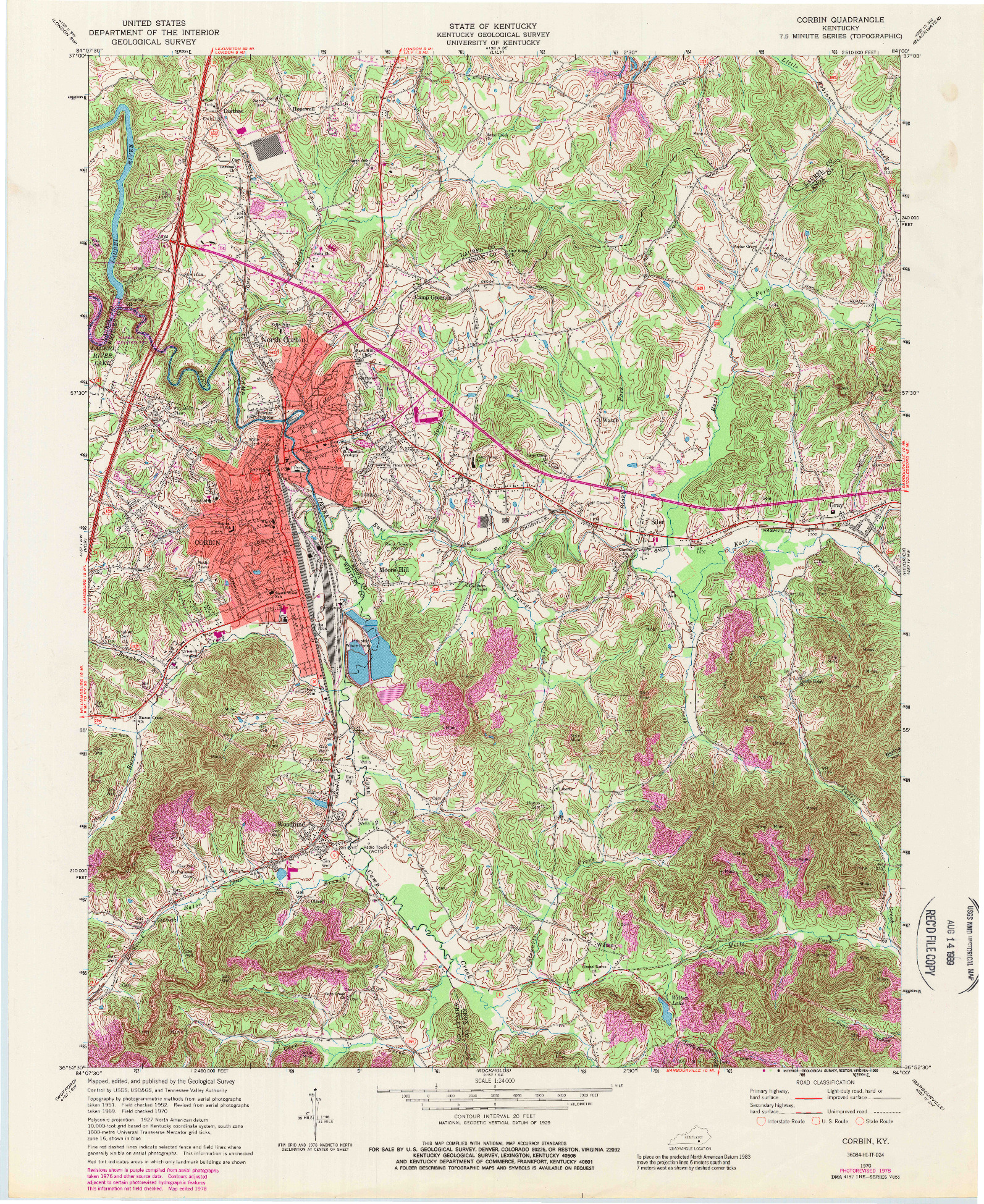 USGS 1:24000-SCALE QUADRANGLE FOR CORBIN, KY 1970