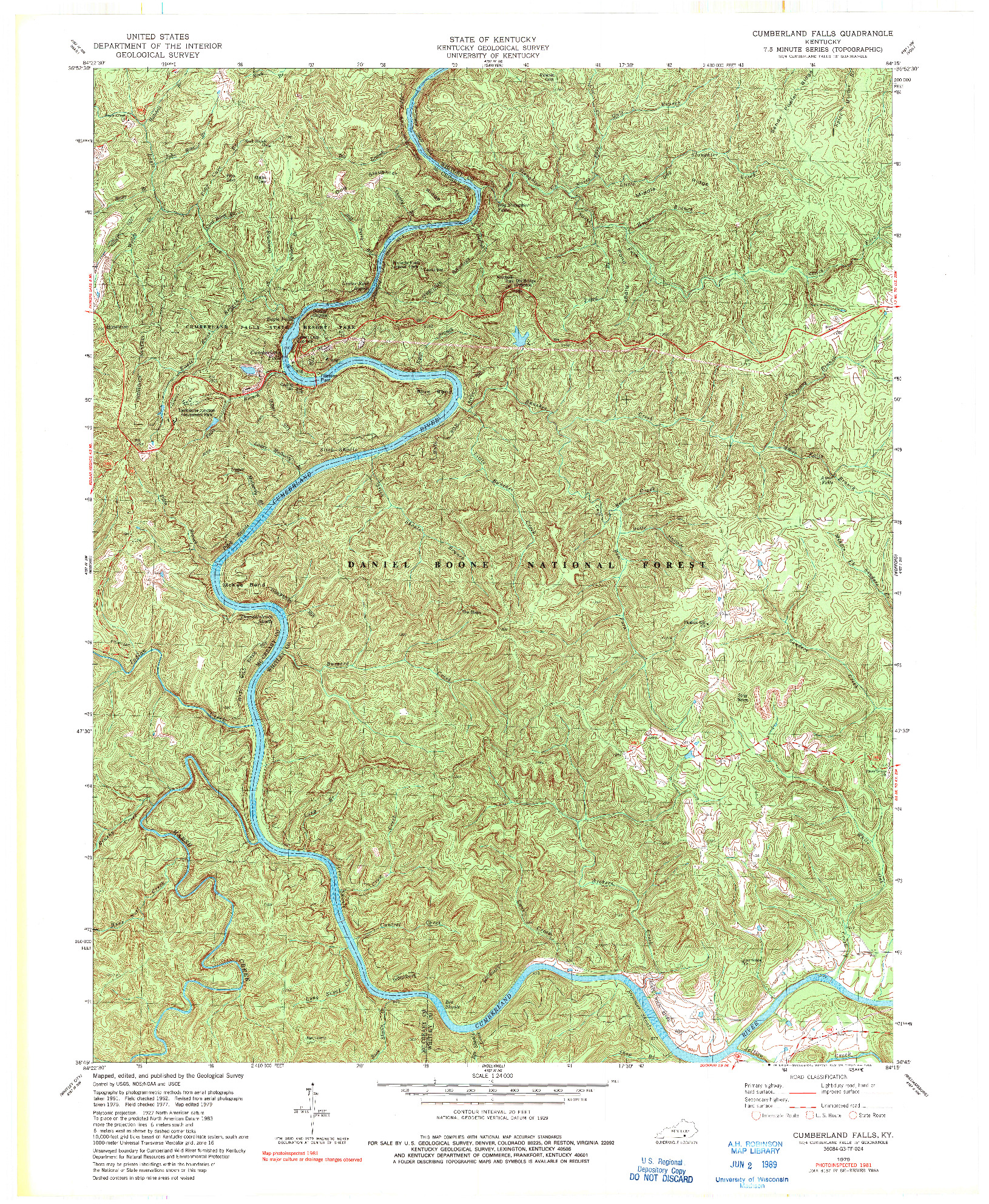 USGS 1:24000-SCALE QUADRANGLE FOR CUMBERLAND FALLS, KY 1979