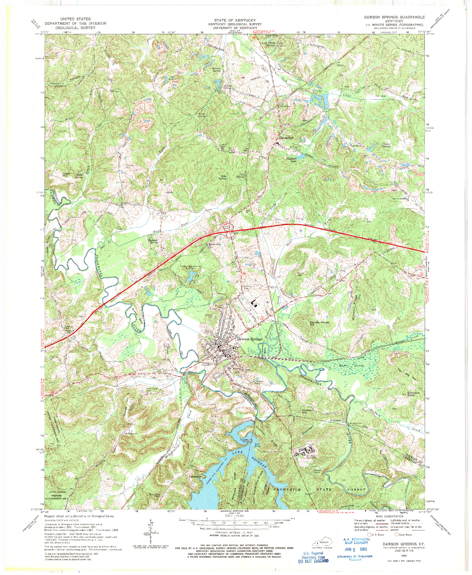 USGS 1:24000-SCALE QUADRANGLE FOR DAWSON SPRINGS, KY 1968