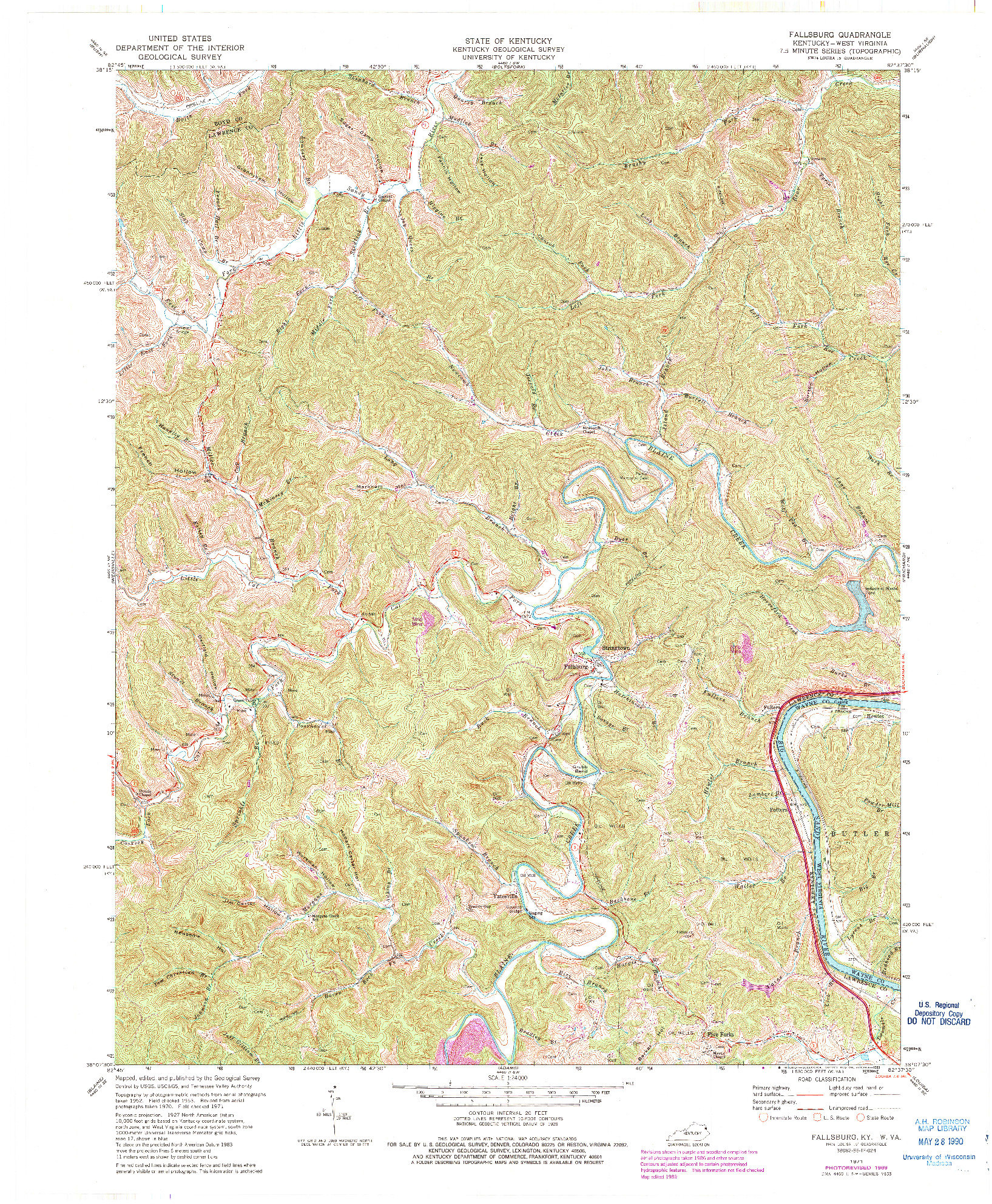 USGS 1:24000-SCALE QUADRANGLE FOR FALLSBURG, KY 1971