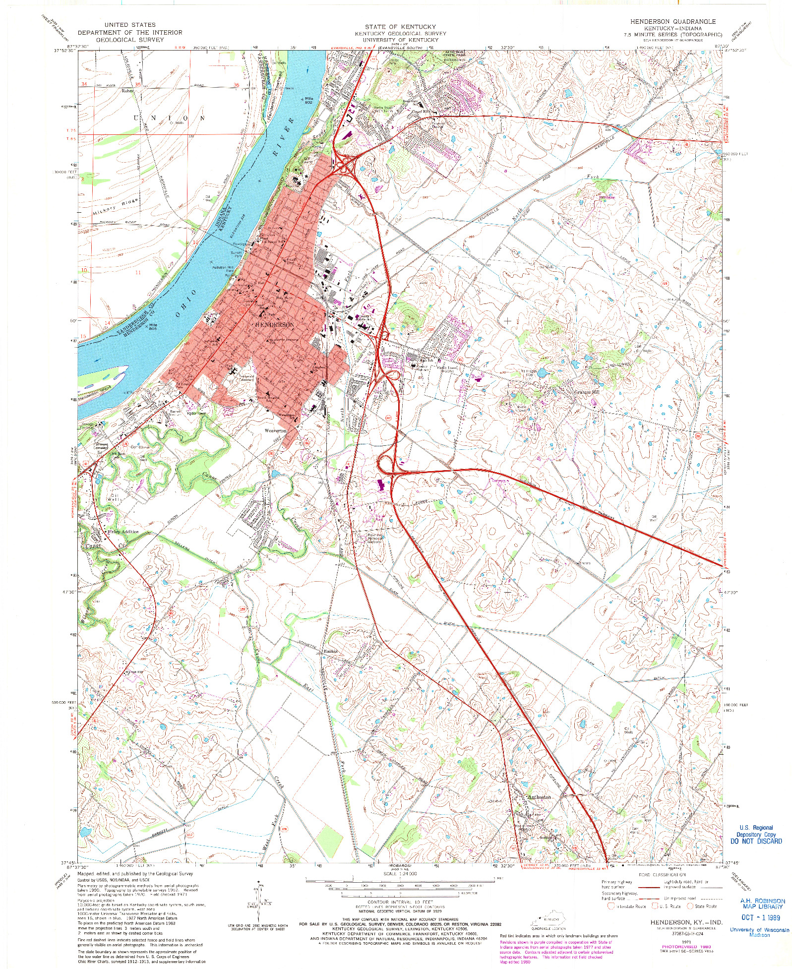 USGS 1:24000-SCALE QUADRANGLE FOR HENDERSON, KY 1971