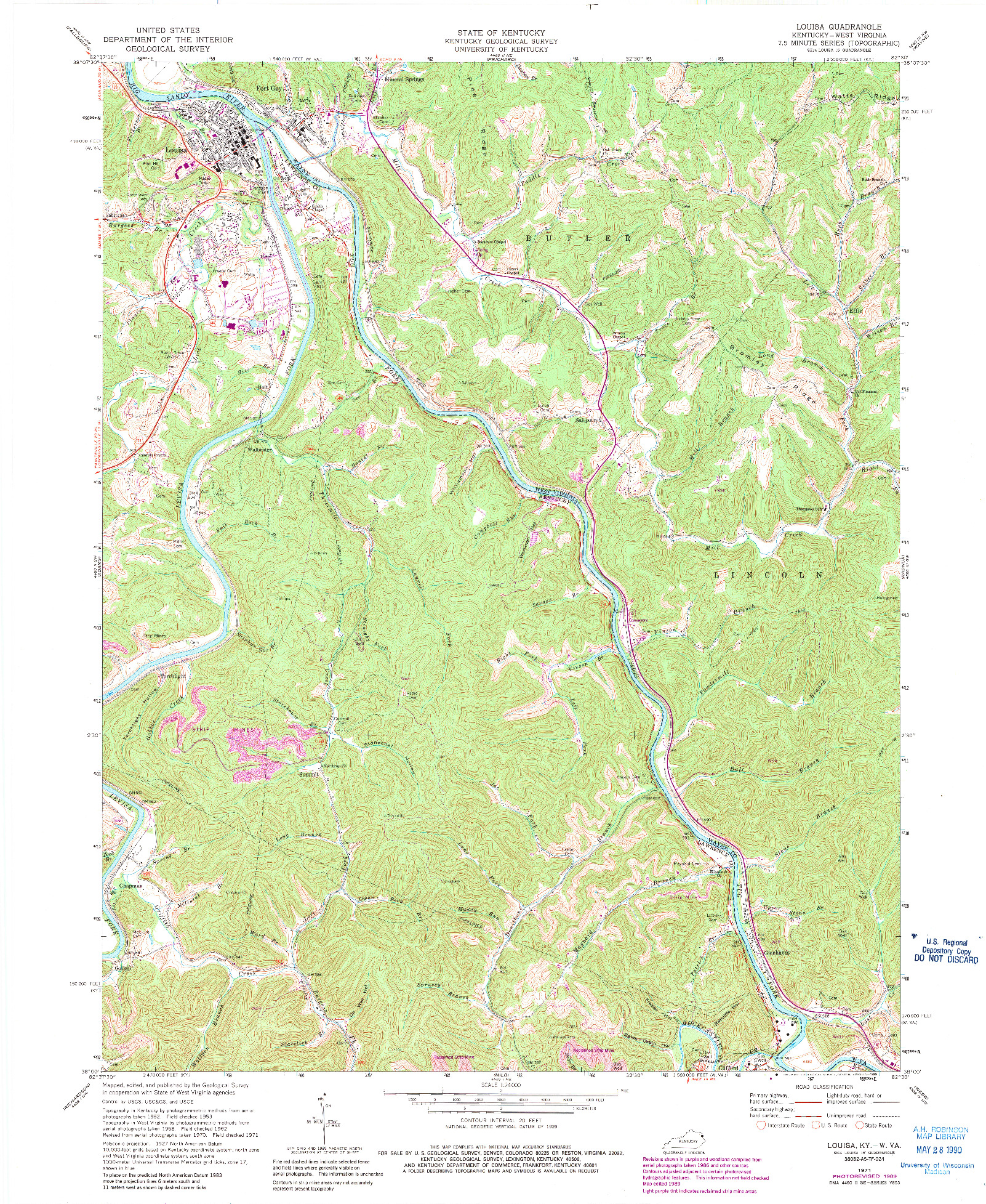 USGS 1:24000-SCALE QUADRANGLE FOR LOUISA, KY 1971