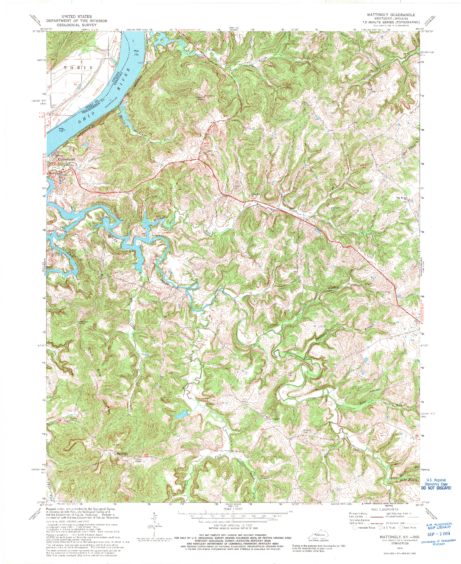USGS 1:24000-SCALE QUADRANGLE FOR MATTINGLY, KY 1970