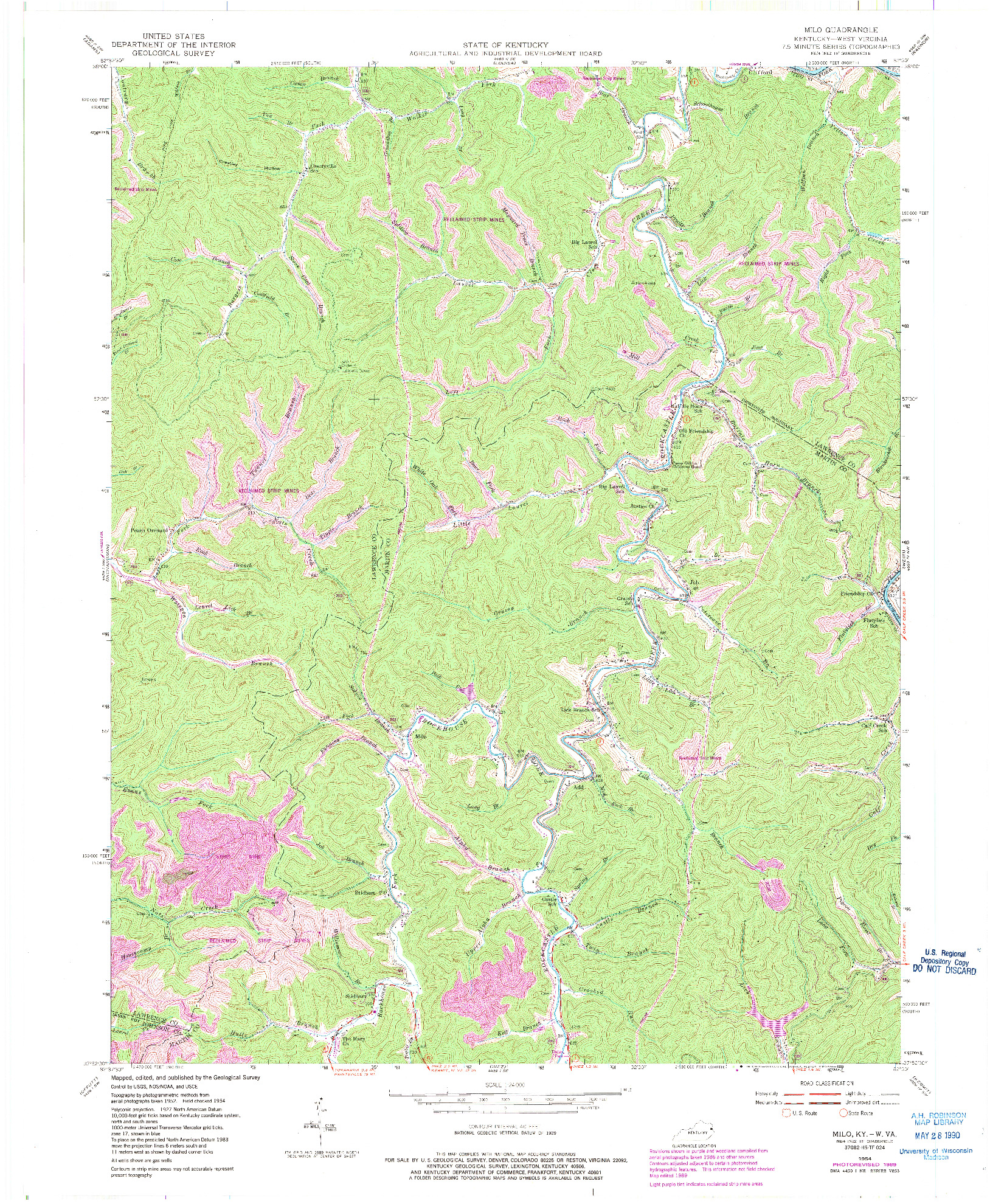 USGS 1:24000-SCALE QUADRANGLE FOR MILO, KY 1954