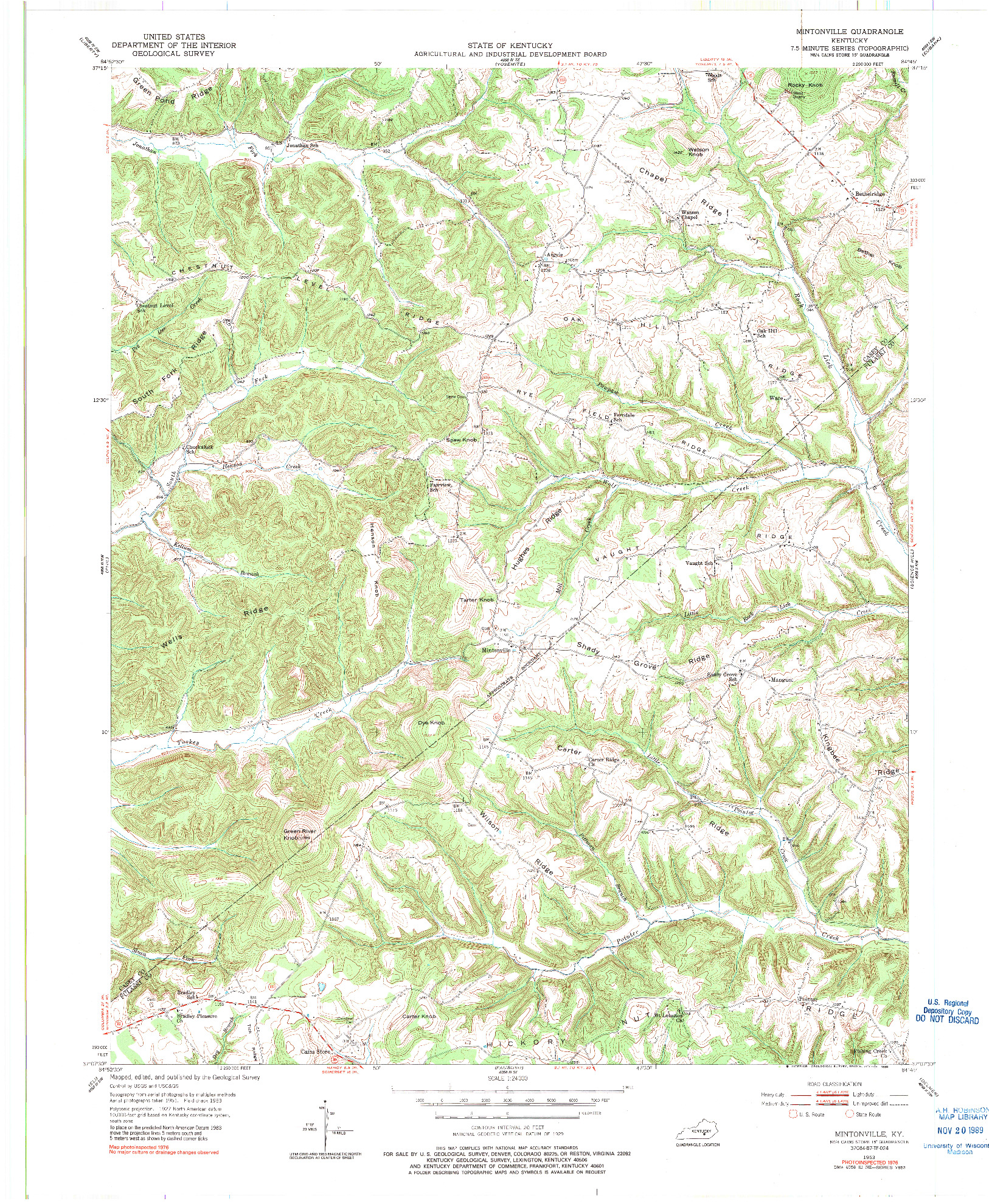 USGS 1:24000-SCALE QUADRANGLE FOR MINTONVILLE, KY 1953