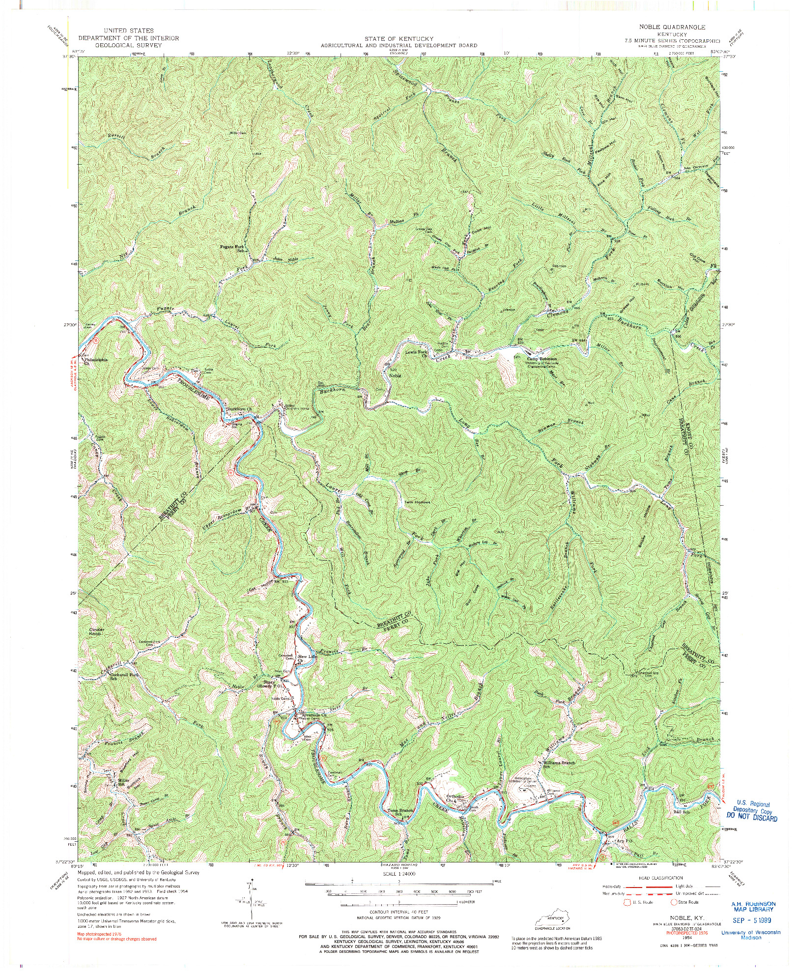 USGS 1:24000-SCALE QUADRANGLE FOR NOBLE, KY 1954