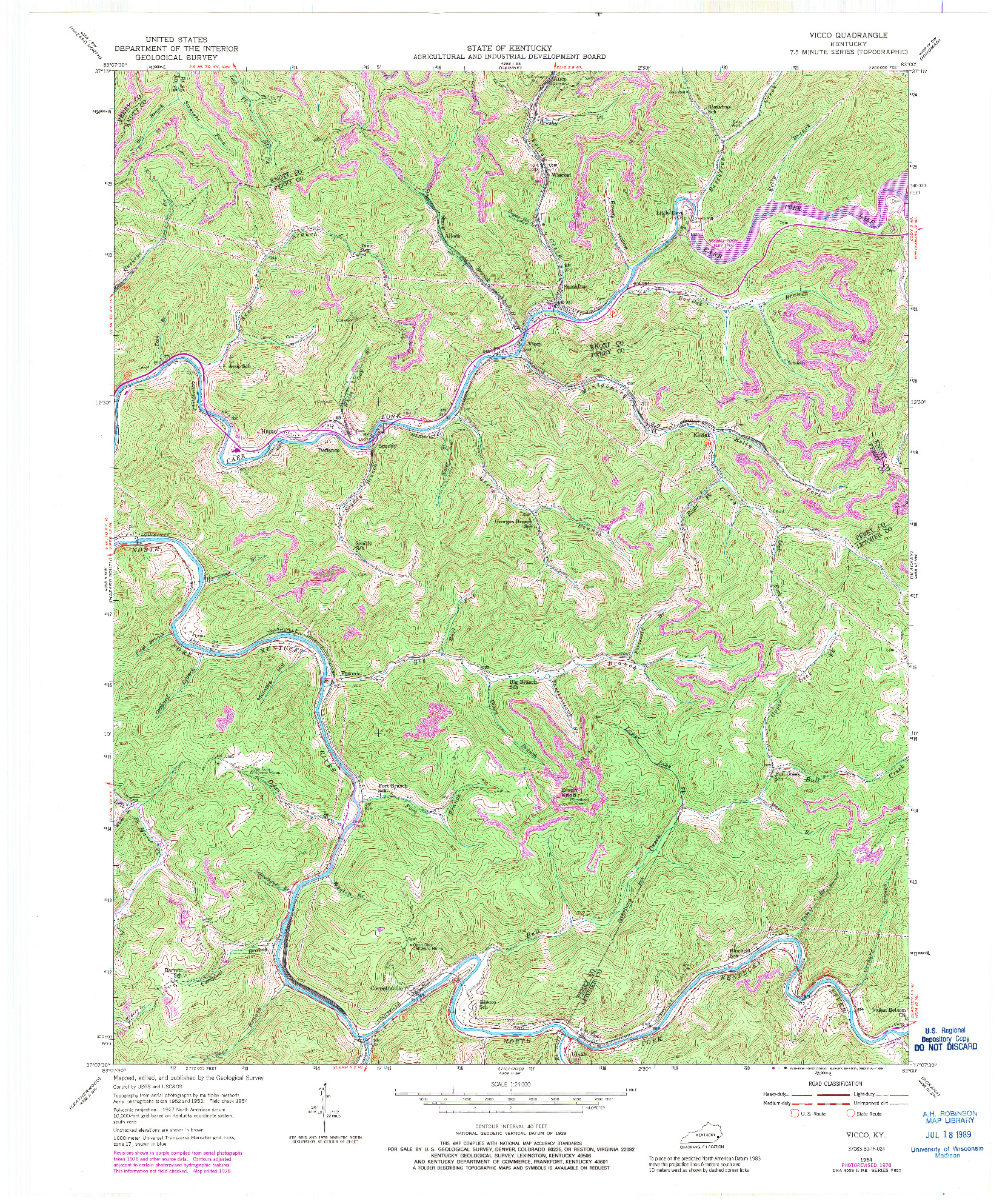 USGS 1:24000-SCALE QUADRANGLE FOR VICCO, KY 1954