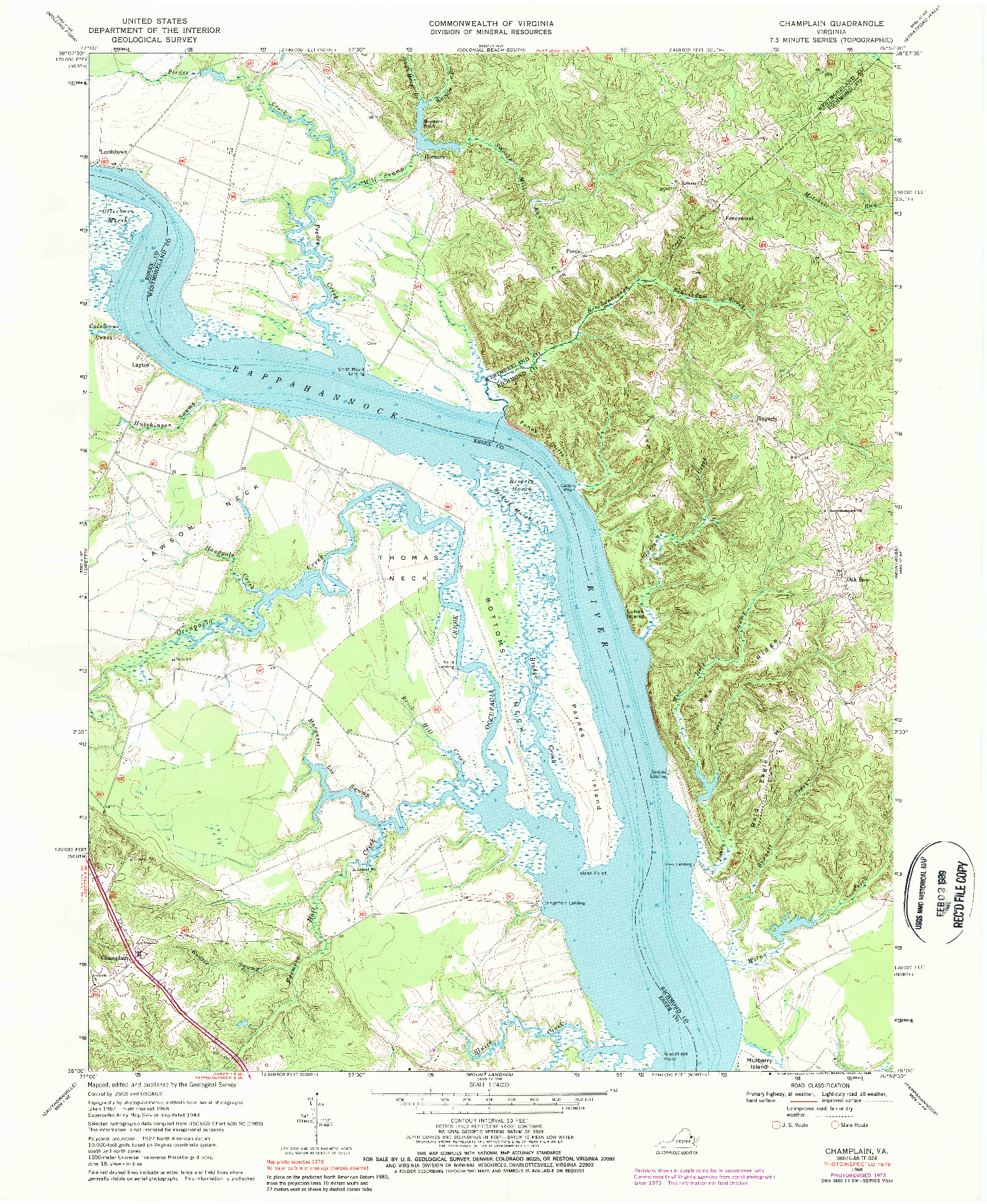 USGS 1:24000-SCALE QUADRANGLE FOR CHAMPLAIN, VA 1968