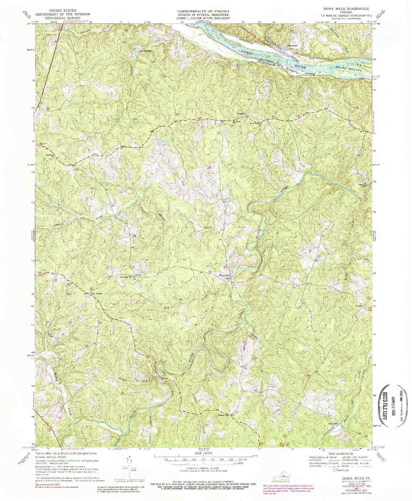USGS 1:24000-SCALE QUADRANGLE FOR DIANA MILLS, VA 1967