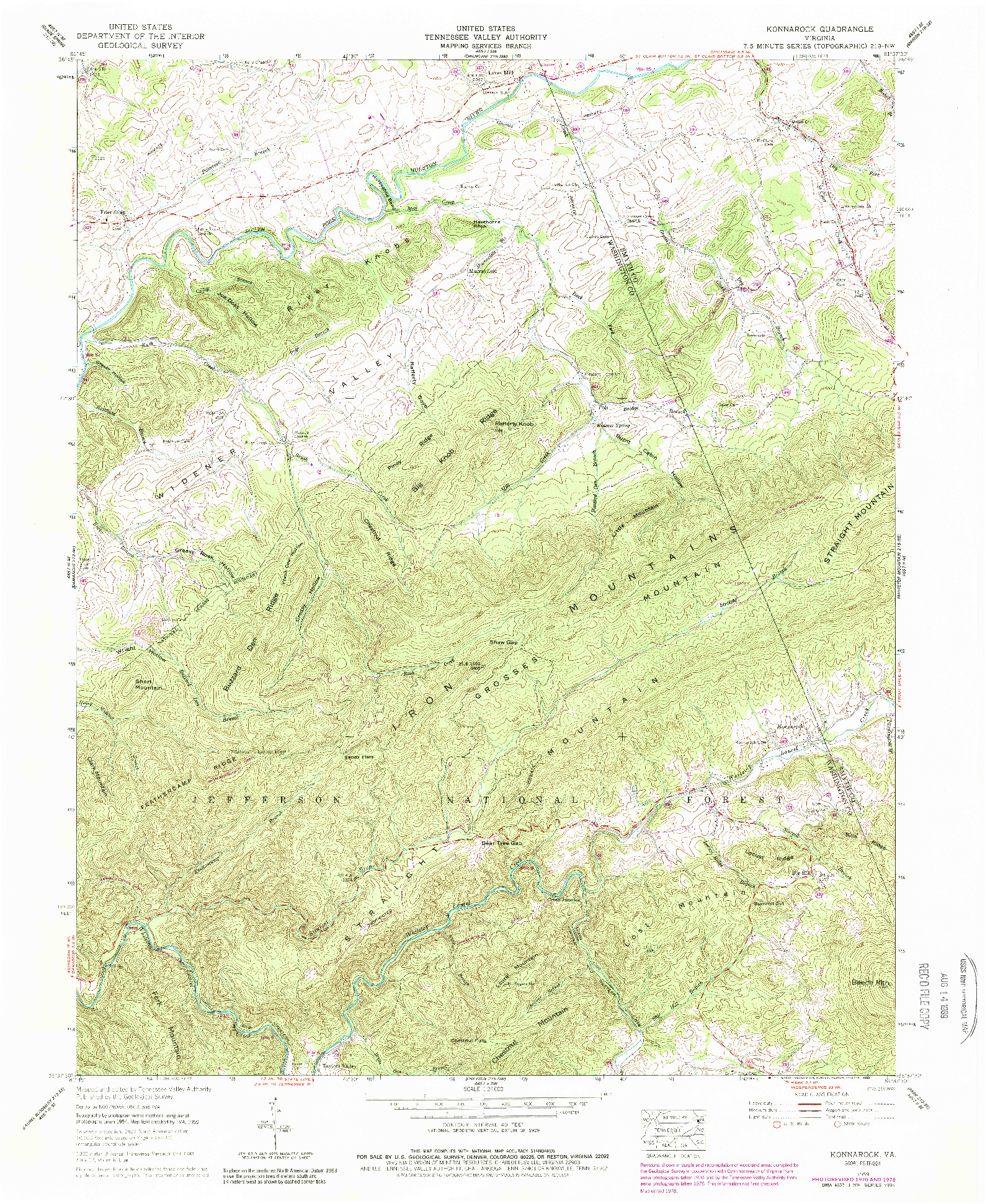 USGS 1:24000-SCALE QUADRANGLE FOR KONNAROCK, VA 1959