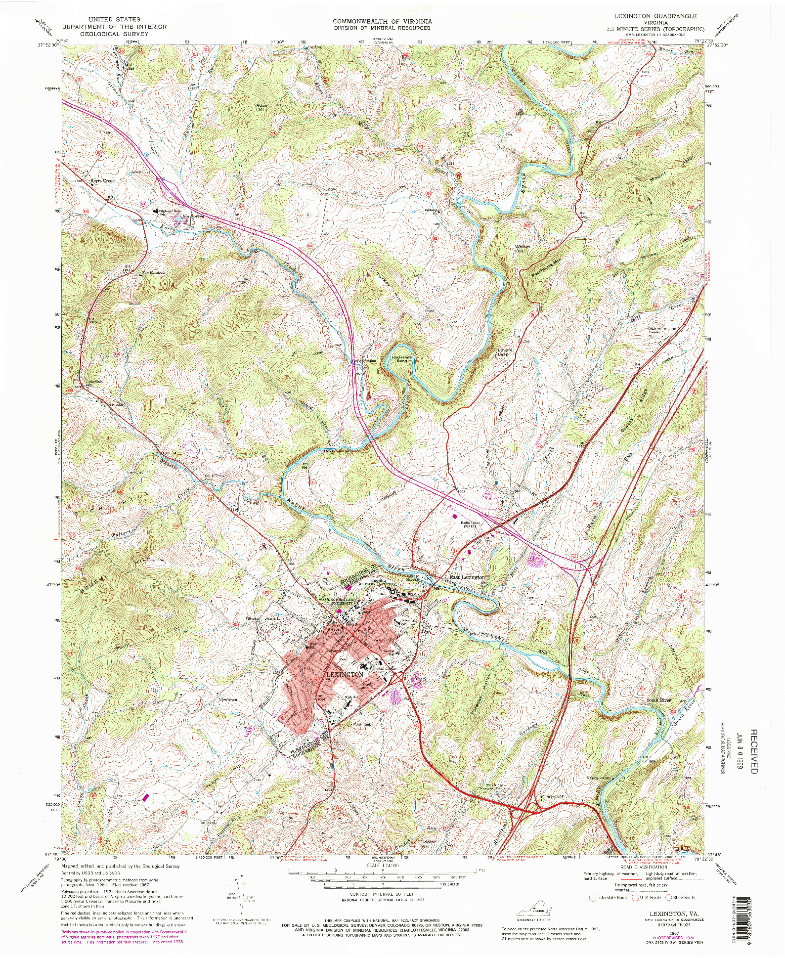 USGS 1:24000-SCALE QUADRANGLE FOR LEXINGTON, VA 1967