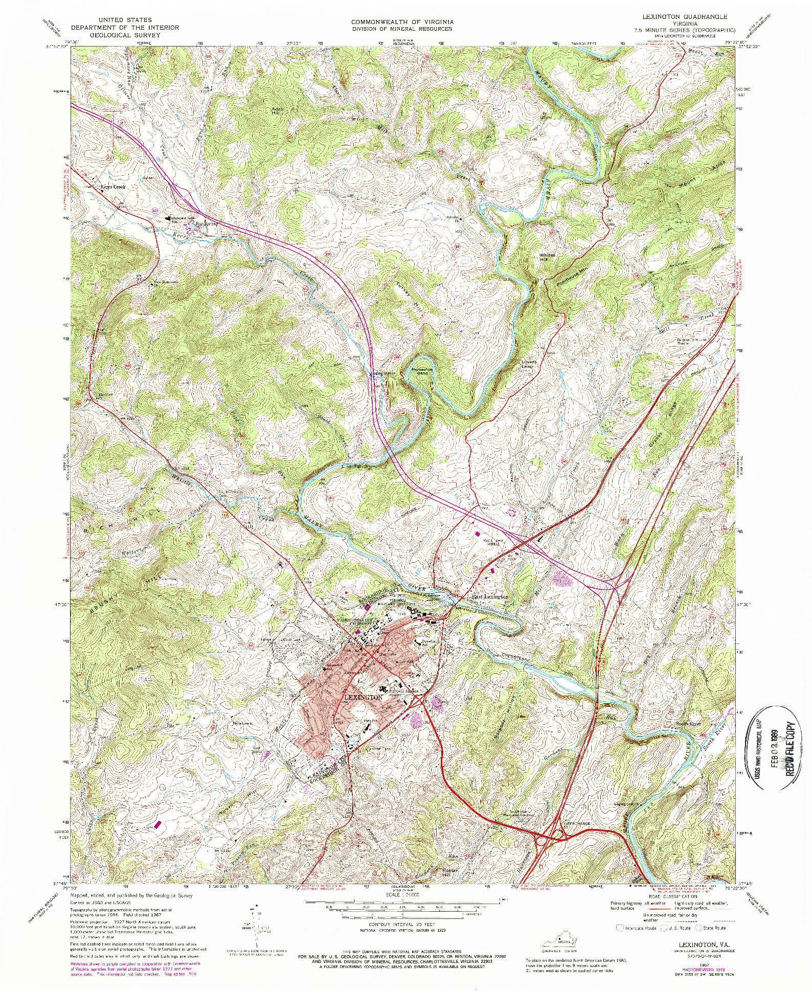 USGS 1:24000-SCALE QUADRANGLE FOR LEXINGTON, VA 1967