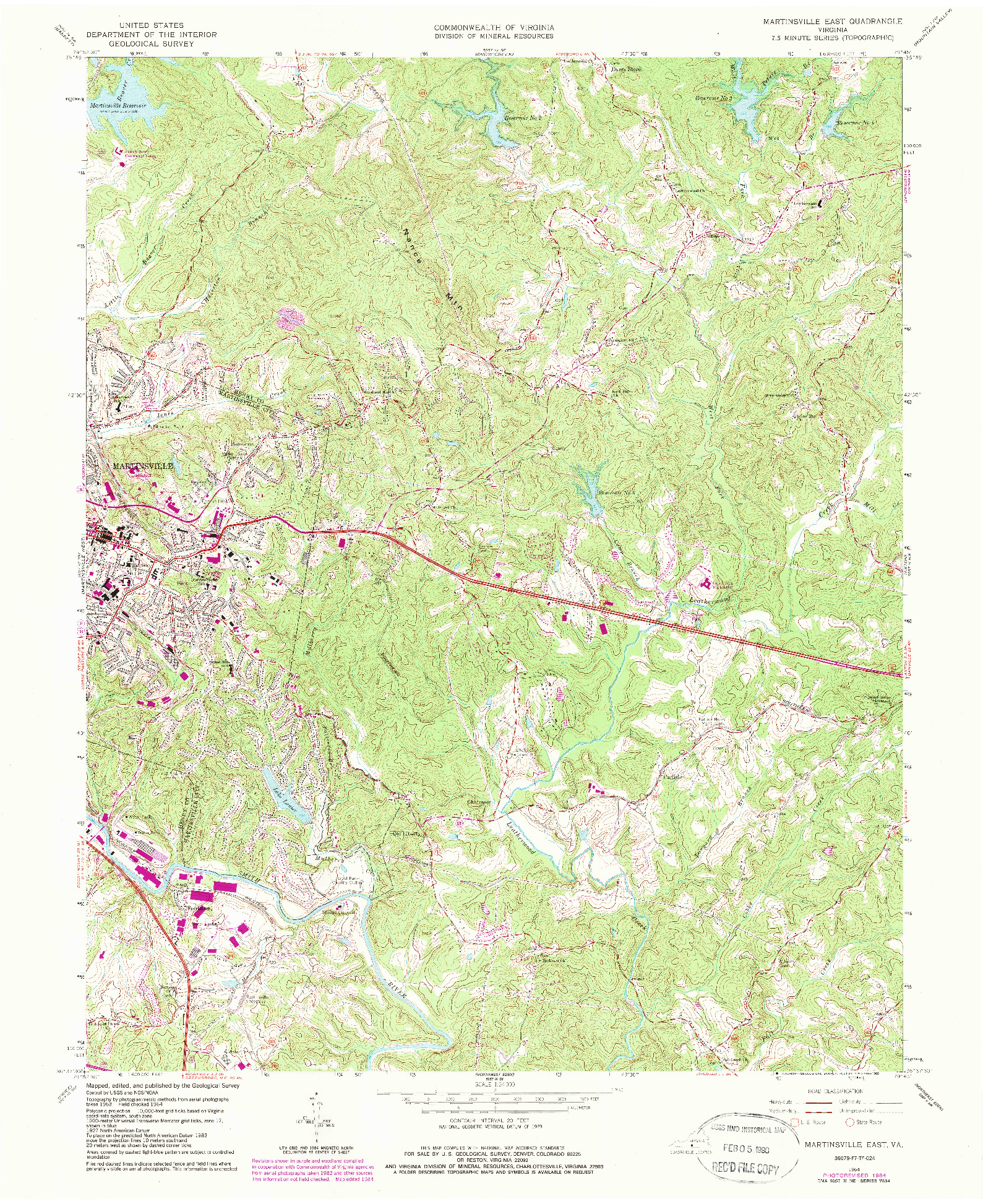 USGS 1:24000-SCALE QUADRANGLE FOR MARTINSVILLE EAST, VA 1964