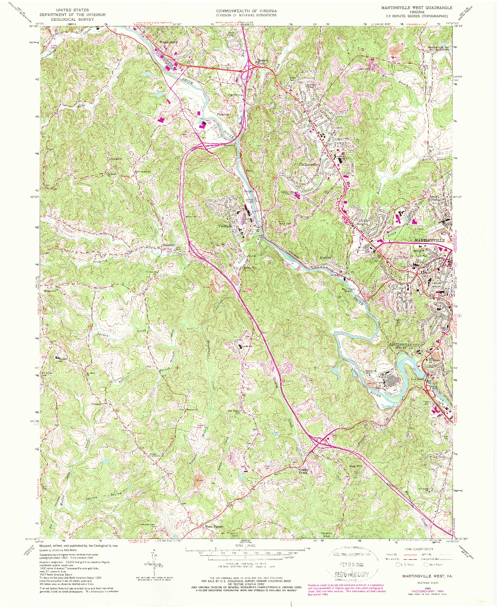 USGS 1:24000-SCALE QUADRANGLE FOR MARTINSVILLE WEST, VA 1965