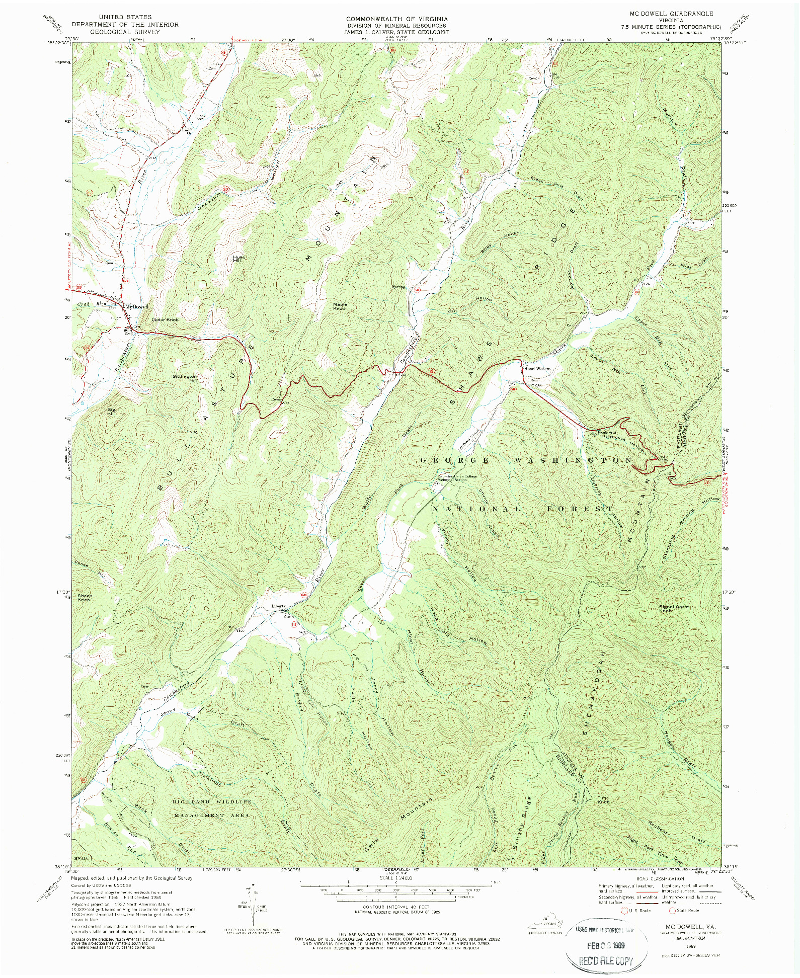 USGS 1:24000-SCALE QUADRANGLE FOR MC DOWELL, VA 1969