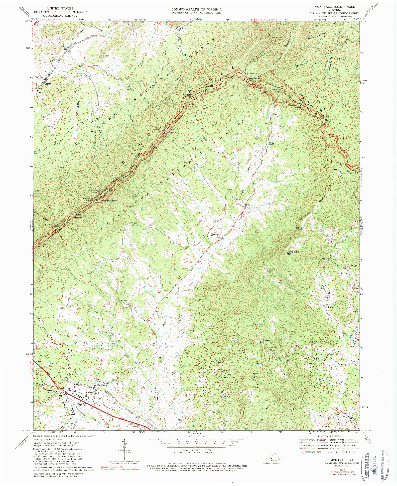 USGS 1:24000-SCALE QUADRANGLE FOR MONTVALE, VA 1967