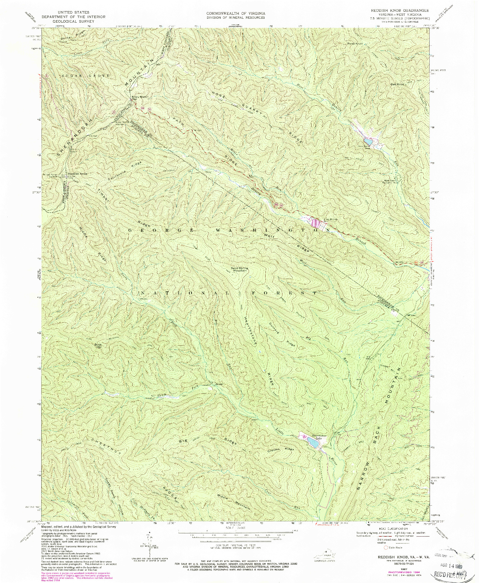 USGS 1:24000-SCALE QUADRANGLE FOR REDDISH KNOB, VA 1967